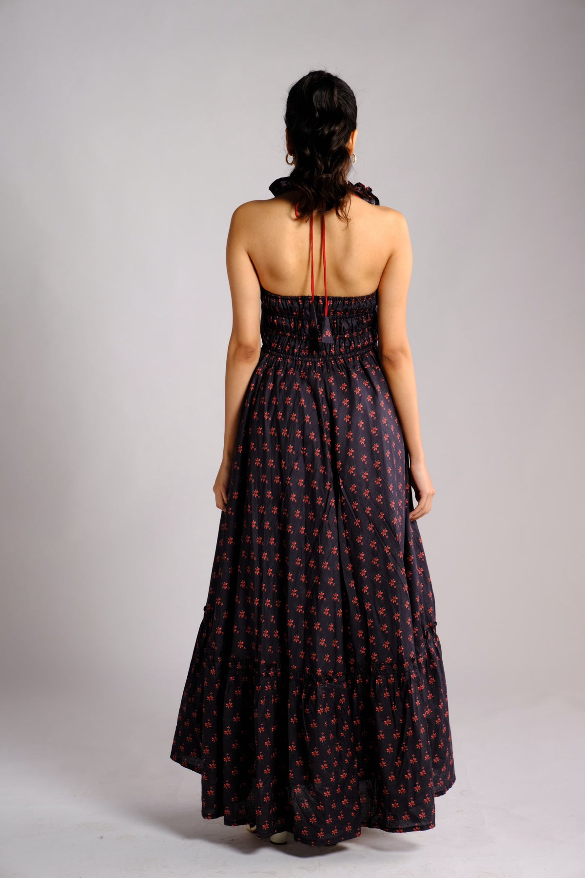 Dani Dress - Black Printed Halter Maxi Dress