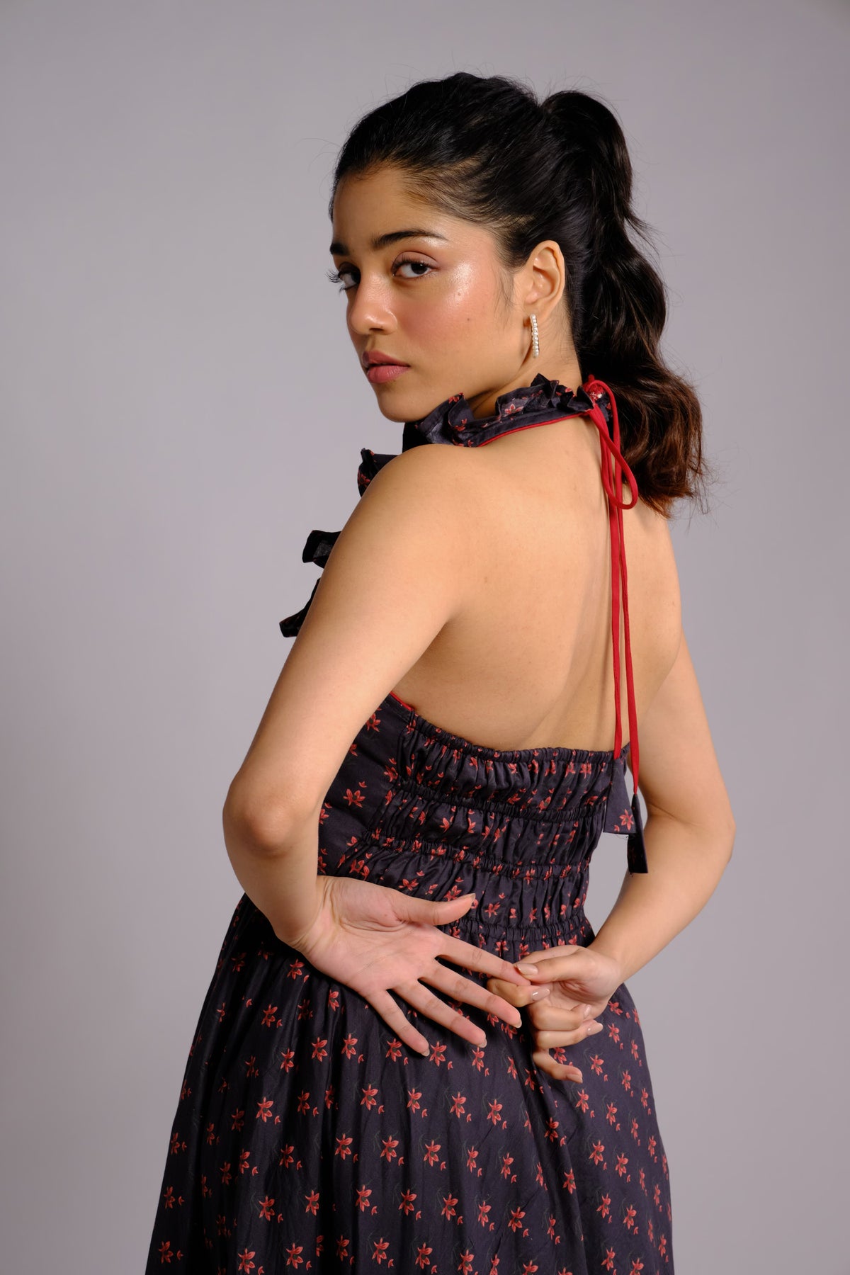 Dani Dress - Black Printed Halter Maxi Dress