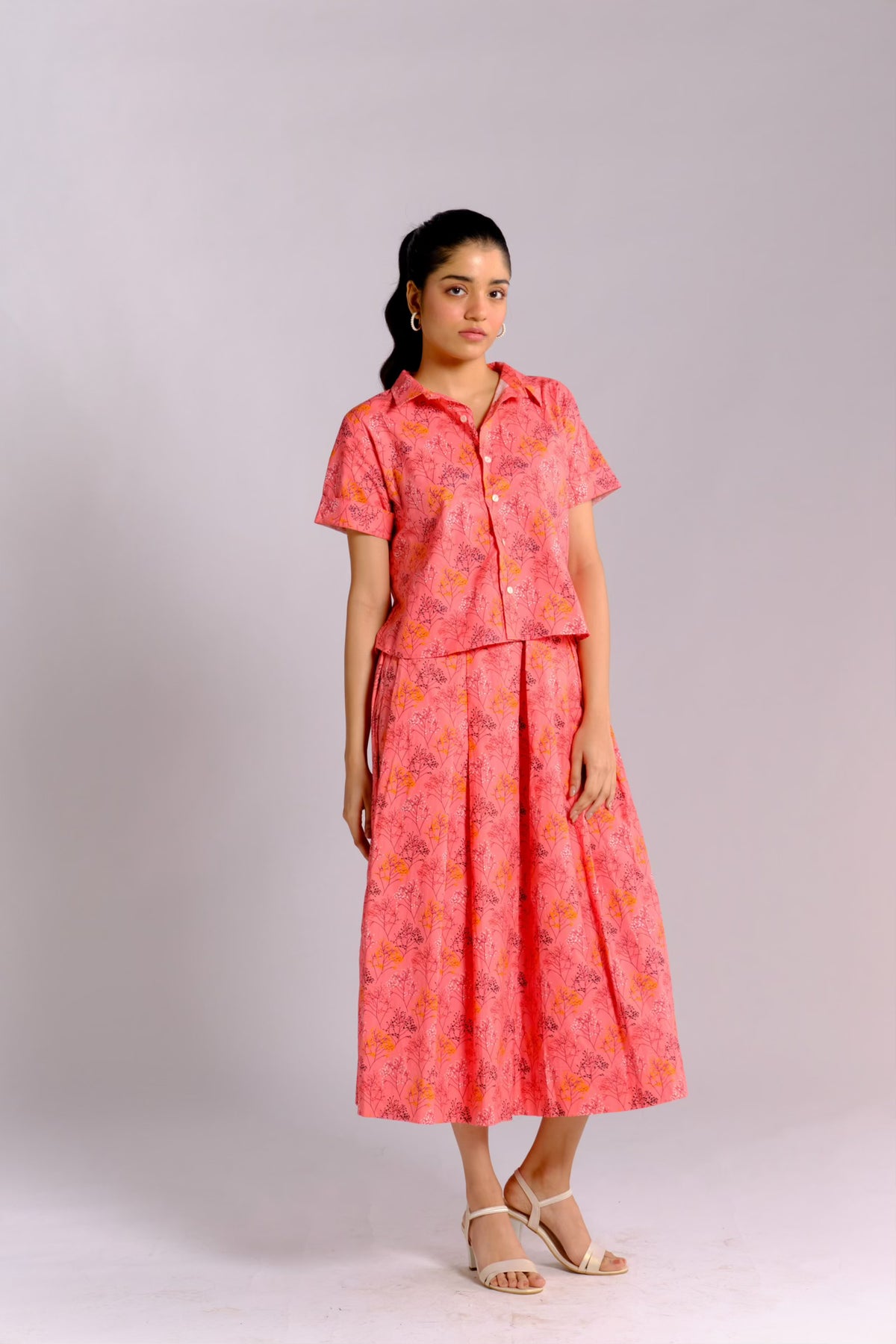 Jeena Skirt - Peach Printed Pleated Skirt