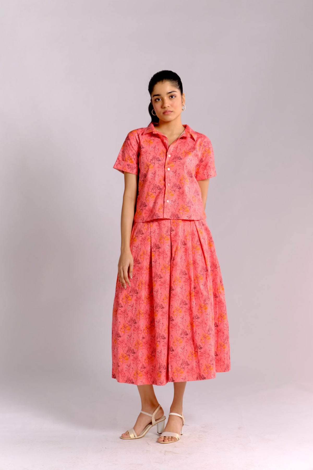 Jeena Skirt - Peach Printed Pleated Skirt