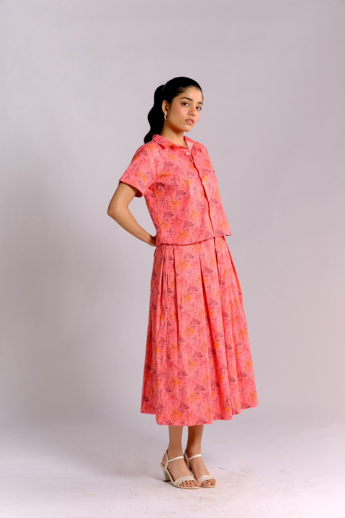 Jeena Skirt - Peach Printed Pleated Skirt