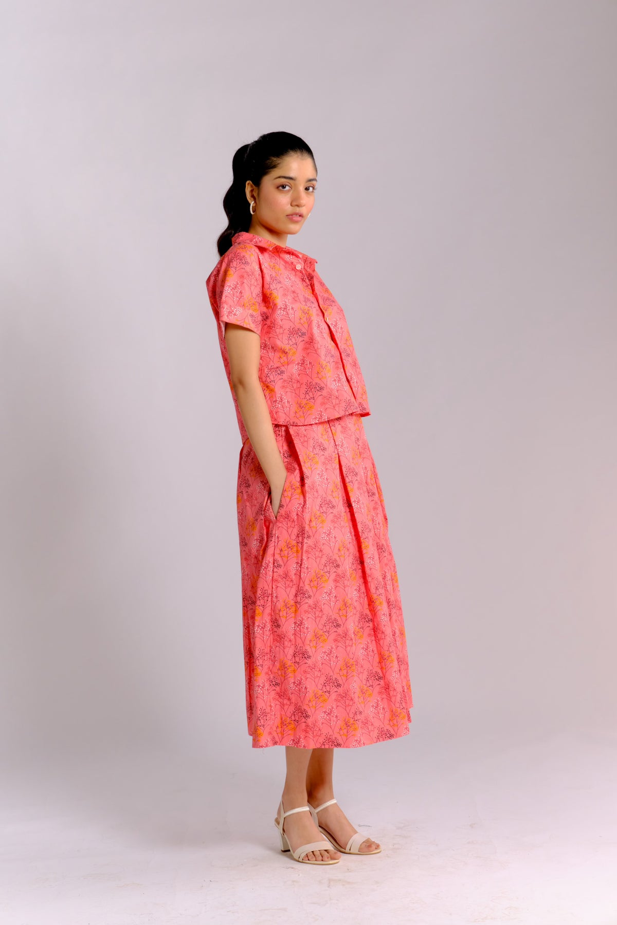 Jeena Skirt - Peach Printed Pleated Skirt