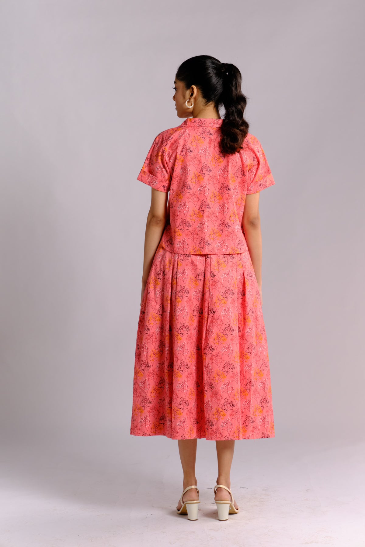 Jeena Shirt - Peach Printed Button Down Shirt