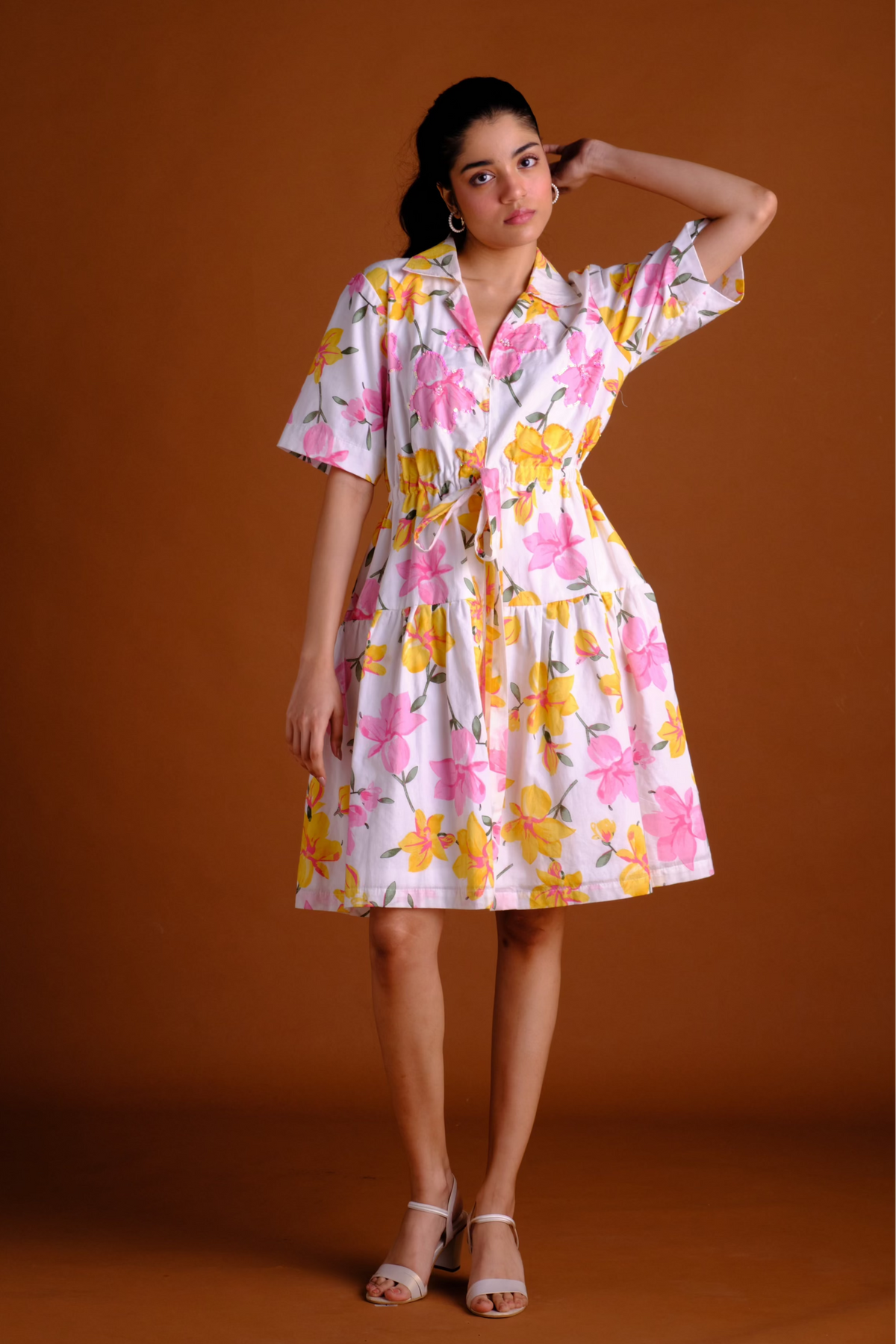 Anya Dress - Floral Embroidered Shirt Dress for Women