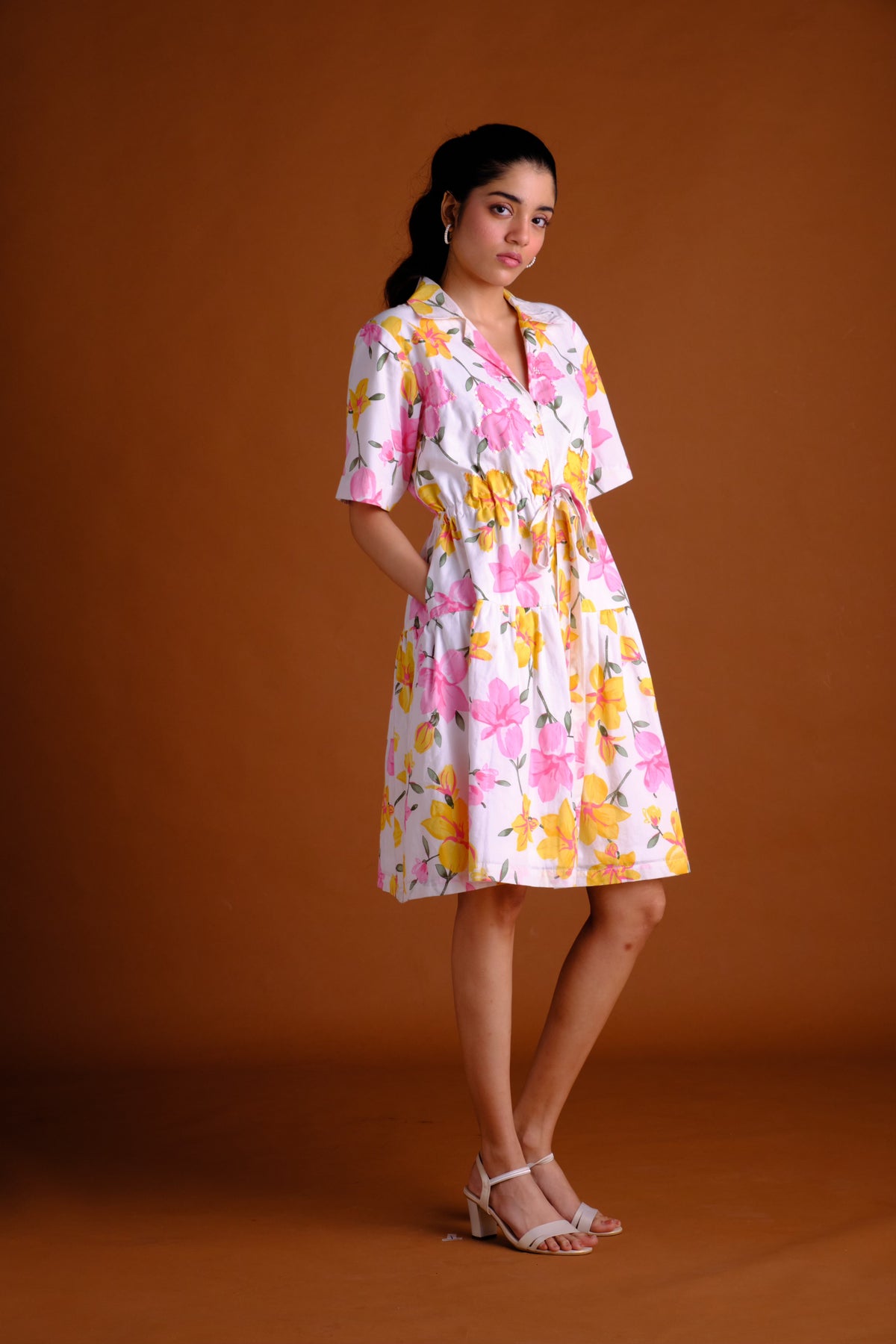 Anya Dress - Floral Embroidered Shirt Dress for Women