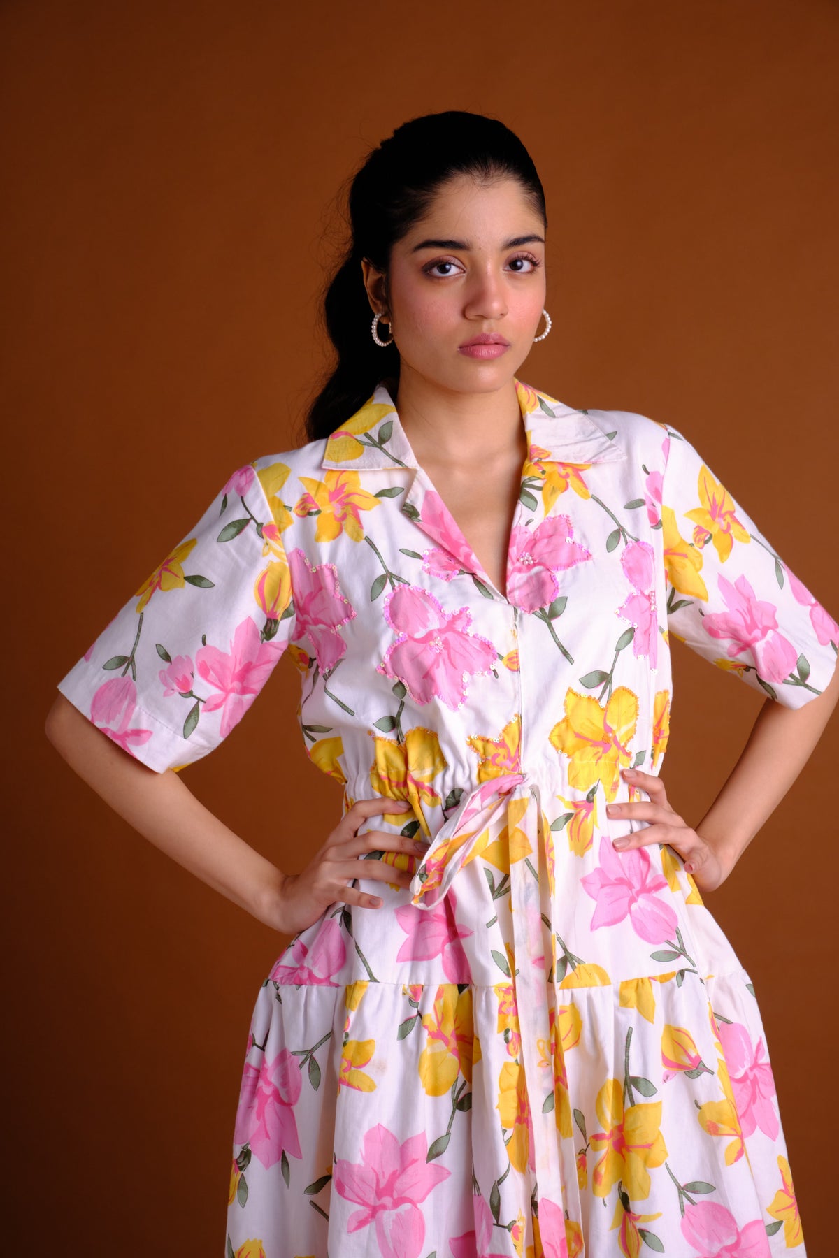 Anya Dress - Floral Embroidered Shirt Dress for Women