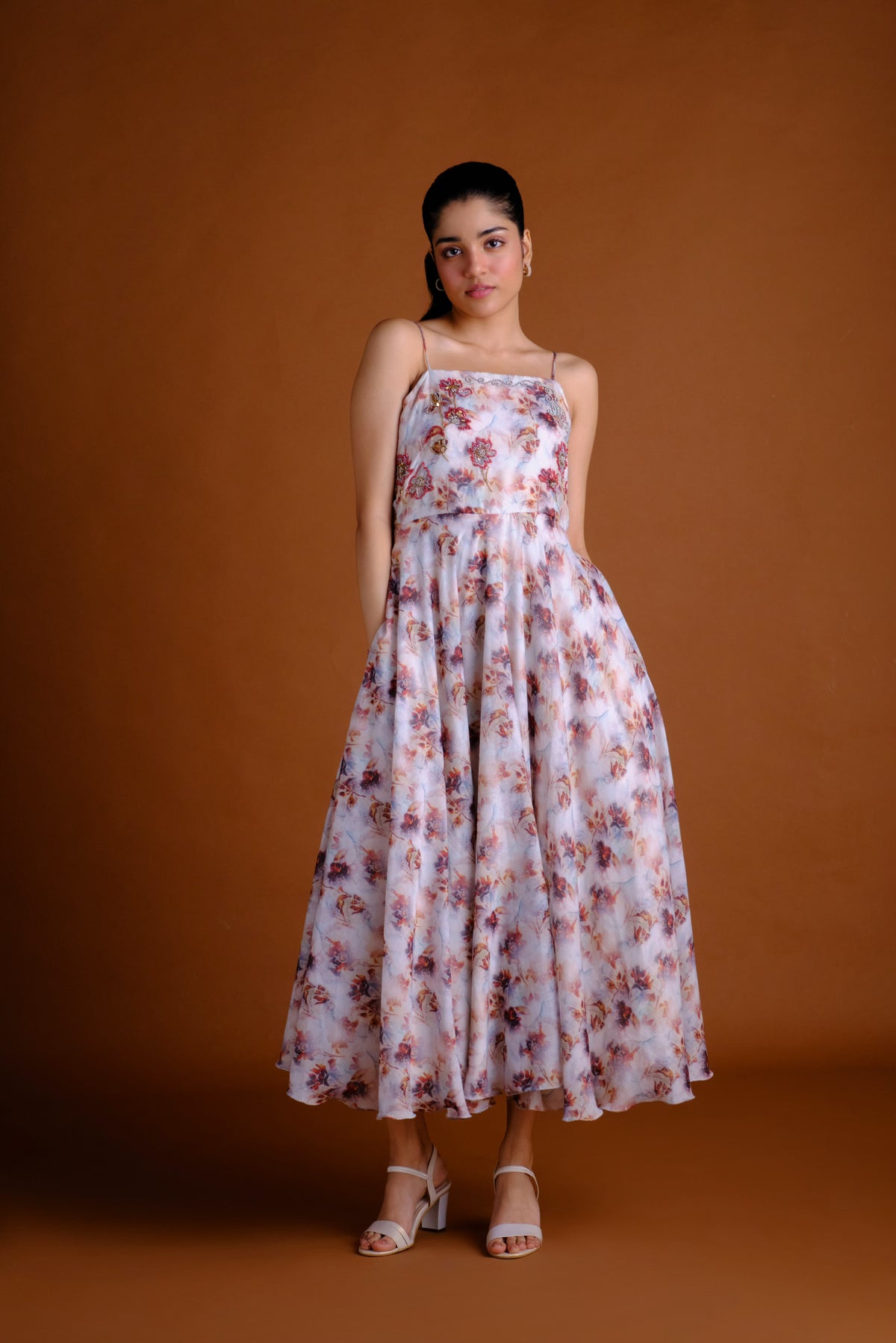 Hazel Dress - Floral Printed Embroidered Midi Dress