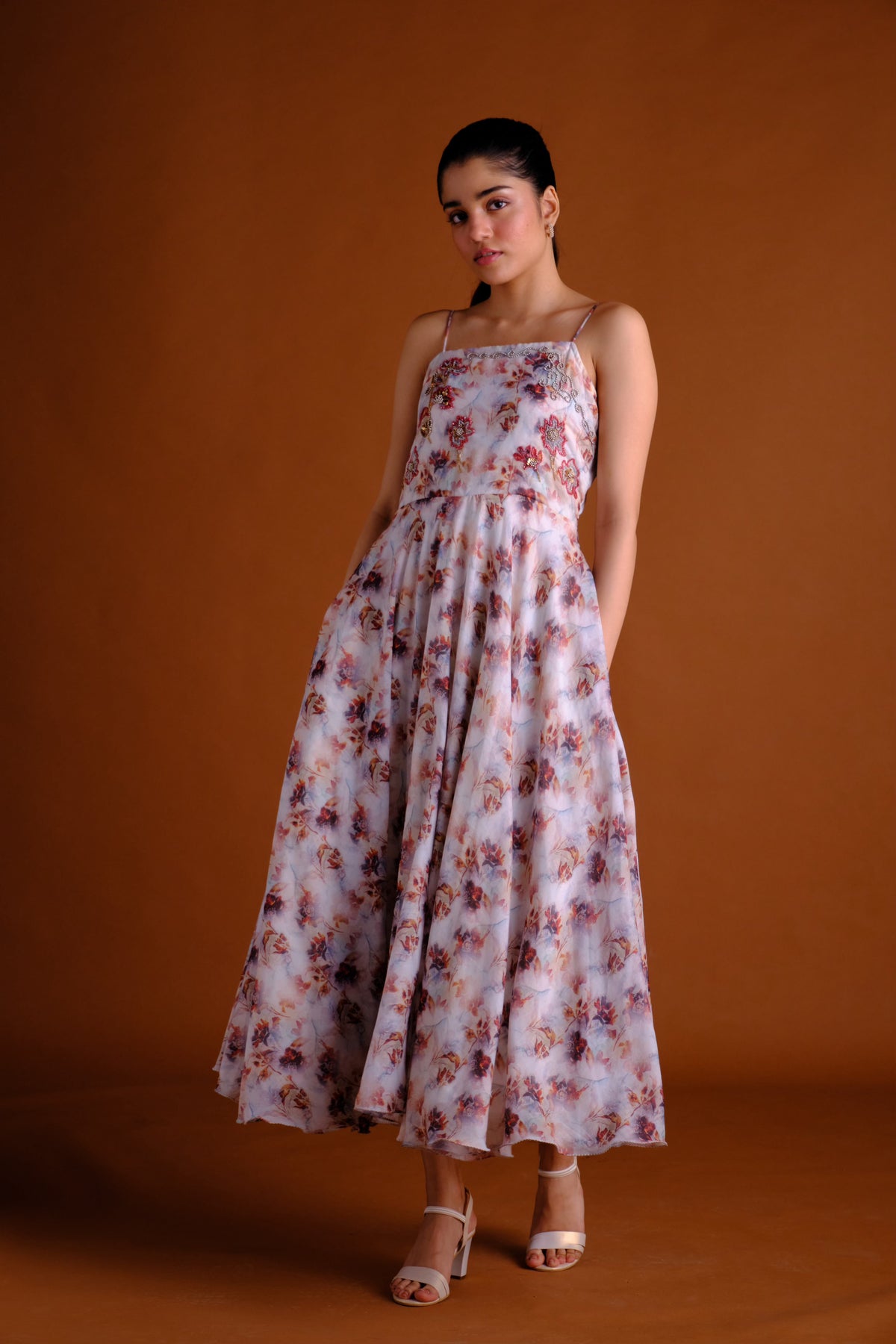 Hazel Dress - Floral Printed Embroidered Midi Dress