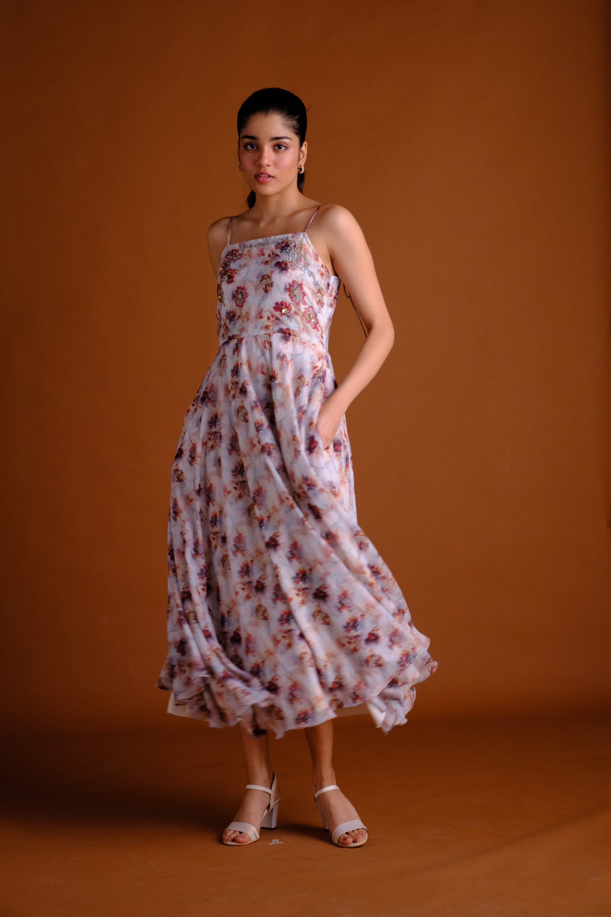 Hazel Dress - Floral Printed Embroidered Midi Dress