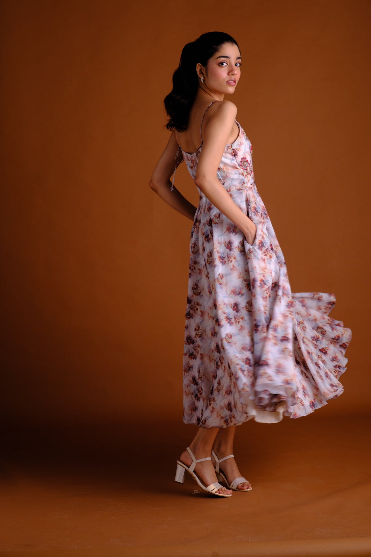 Hazel Dress - Floral Printed Embroidered Midi Dress