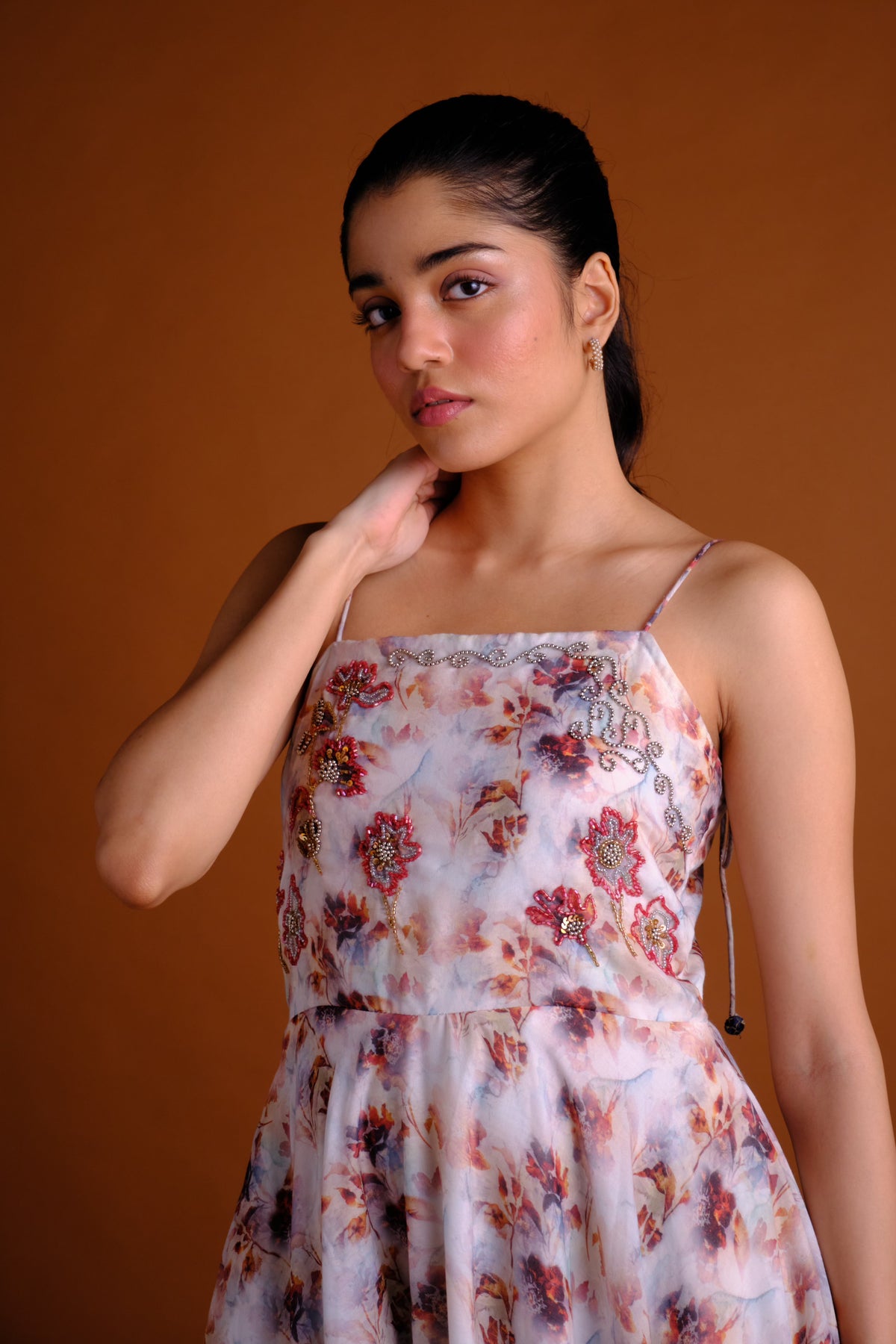 Hazel Dress - Floral Printed Embroidered Midi Dress