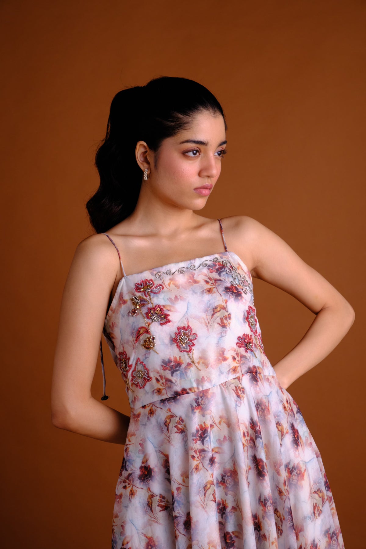 Hazel Dress - Floral Printed Embroidered Midi Dress