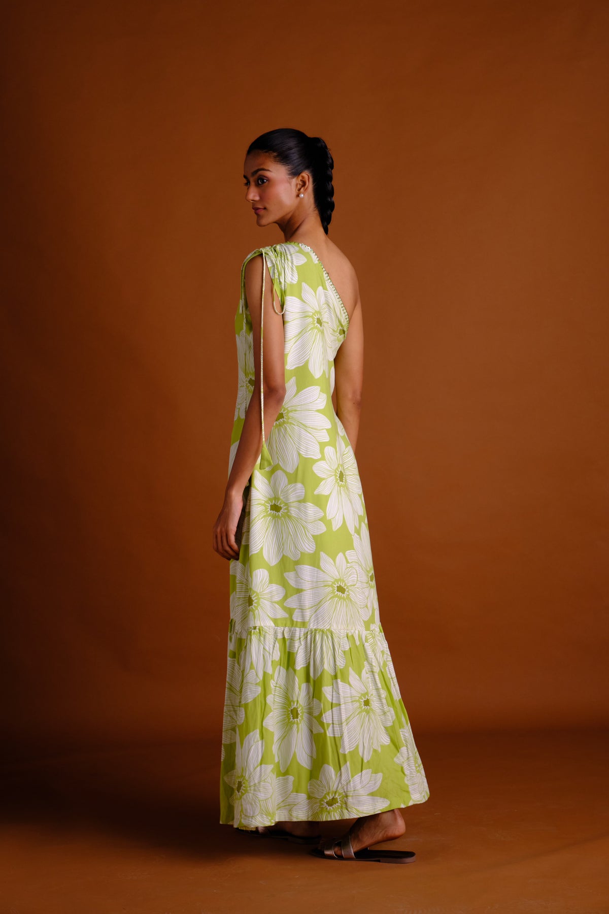 Isabel Dress - Green Embroidered One Shoulder Long Dress