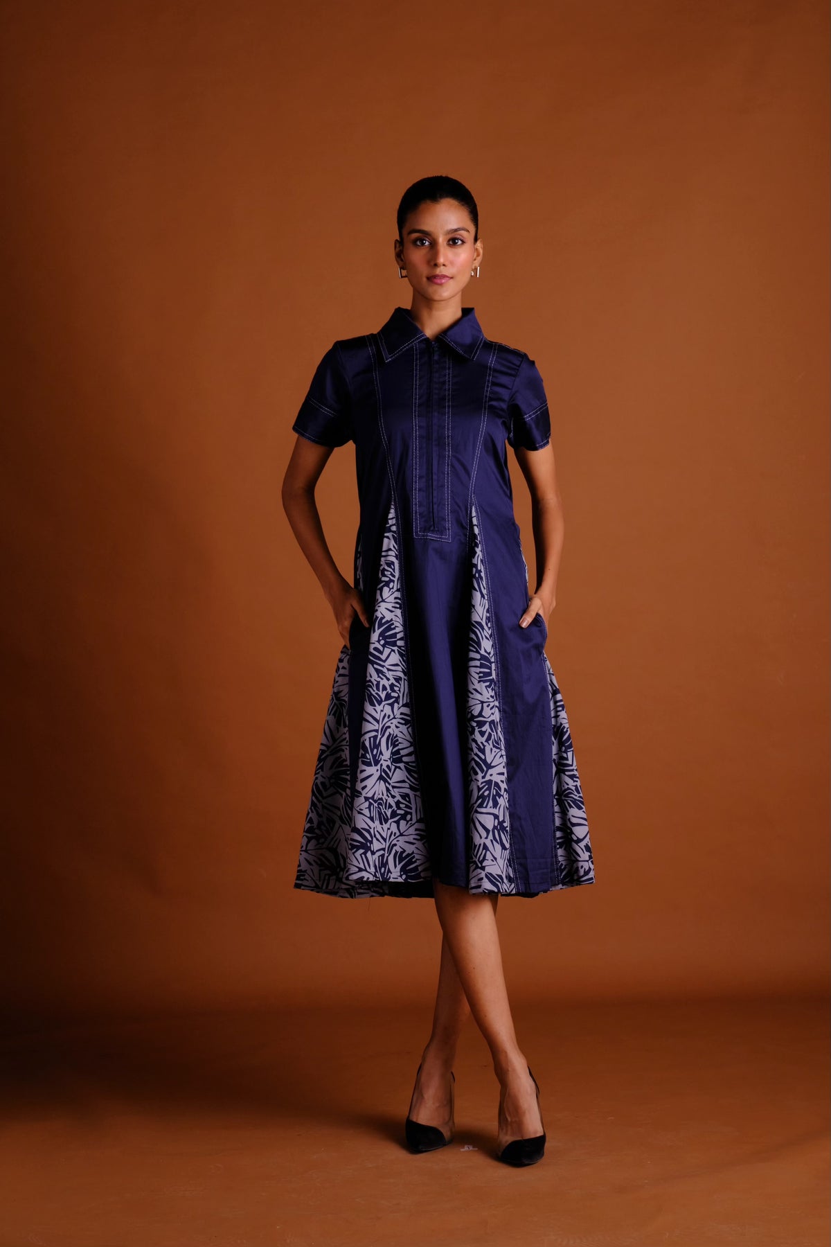Sydney Dress - Navy Panelled Midi Dress