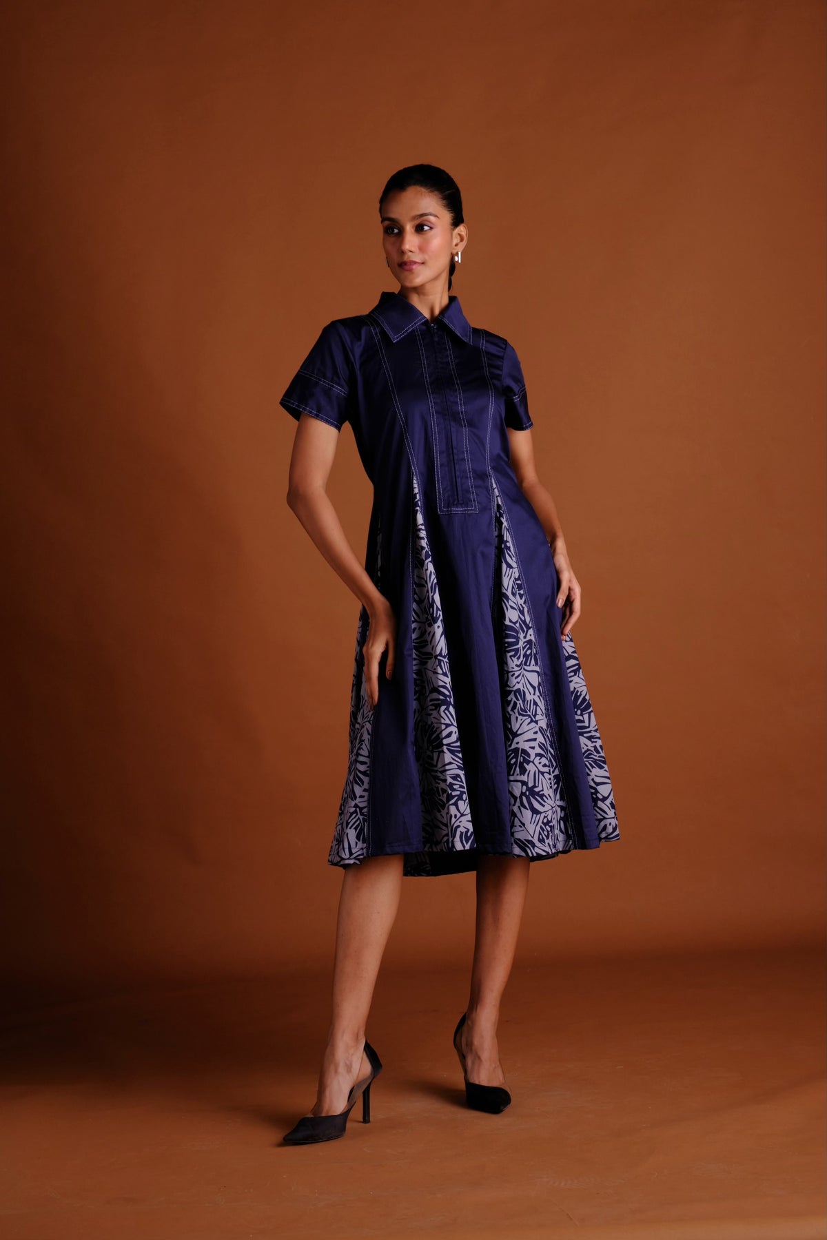 Sydney Dress - Navy Panelled Midi Dress