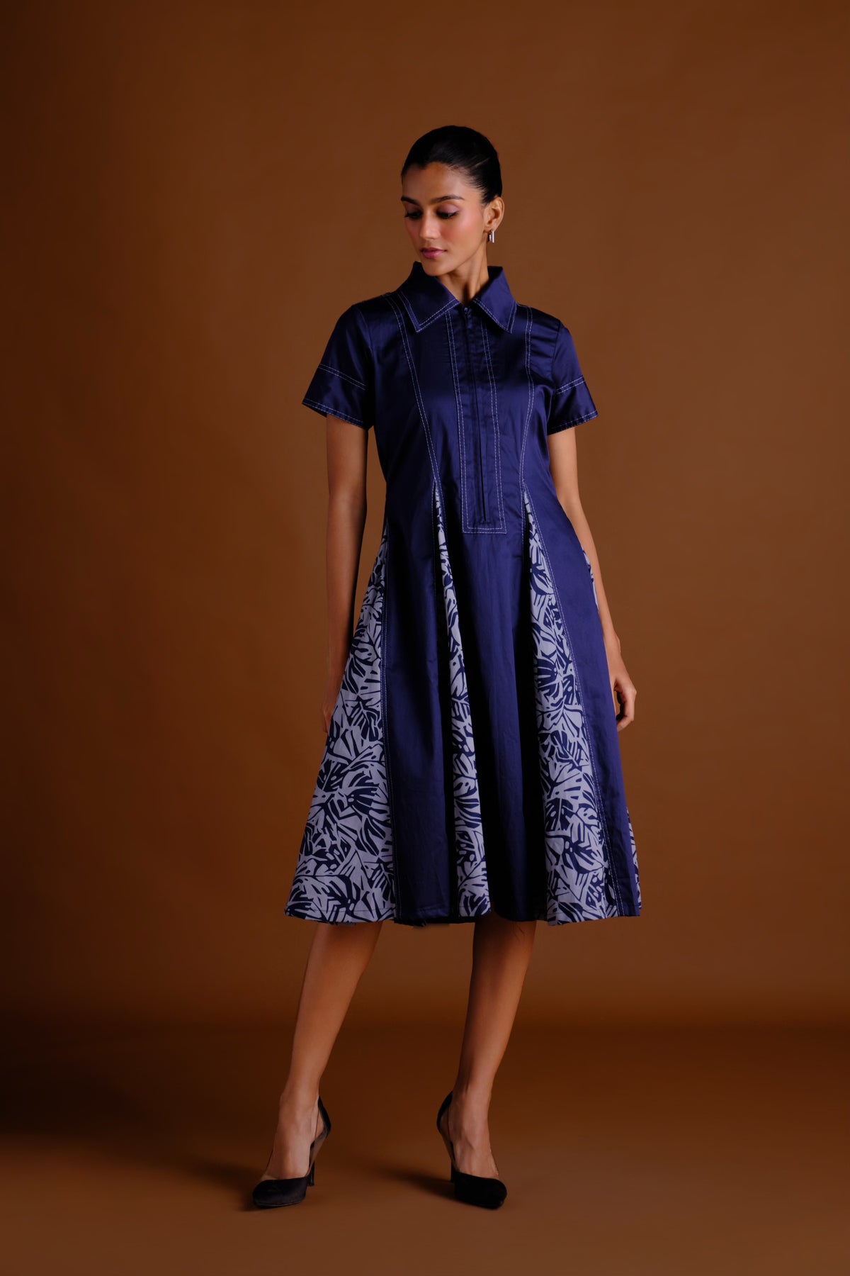 Sydney Dress - Navy Panelled Midi Dress