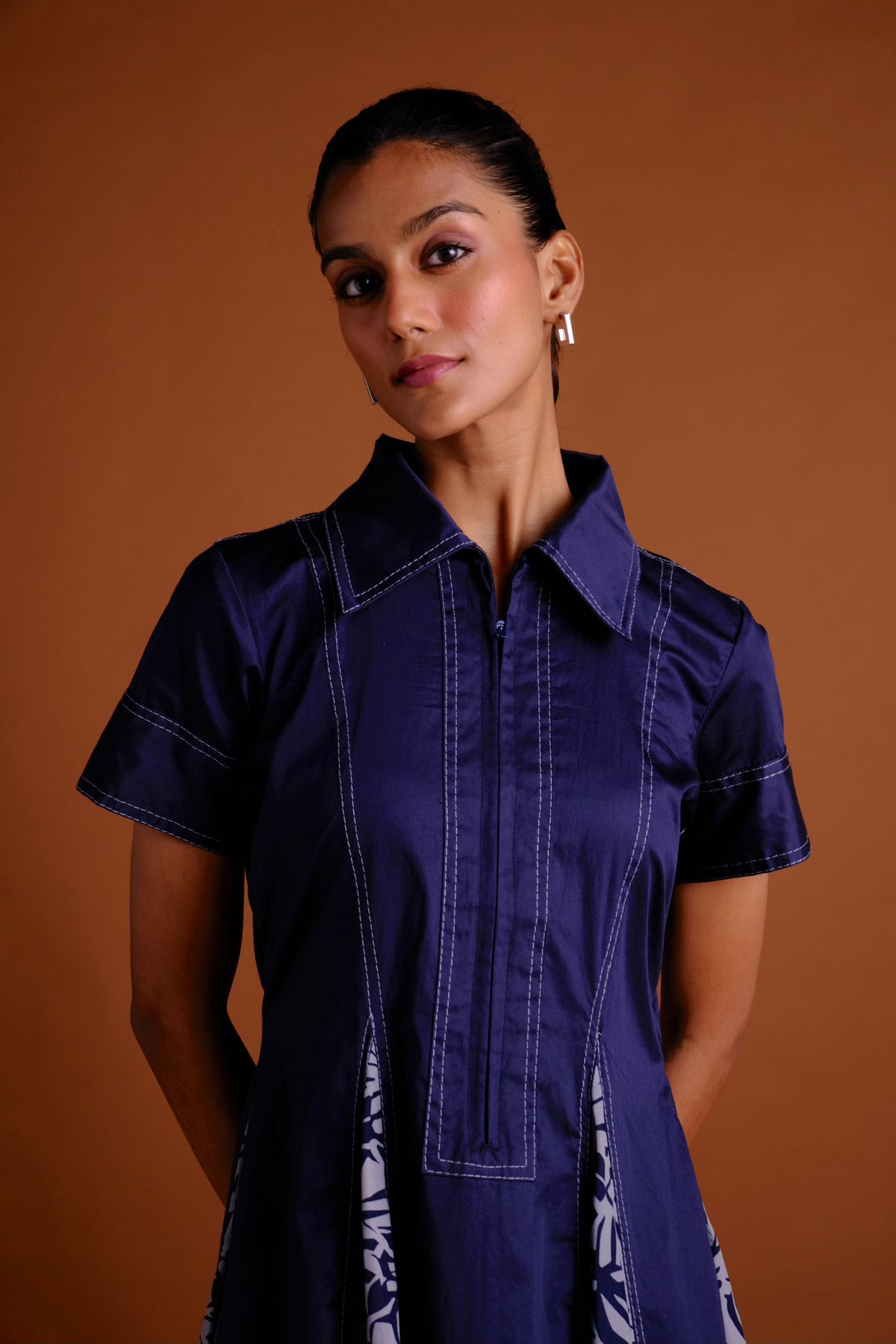 Sydney Dress - Navy Panelled Midi Dress