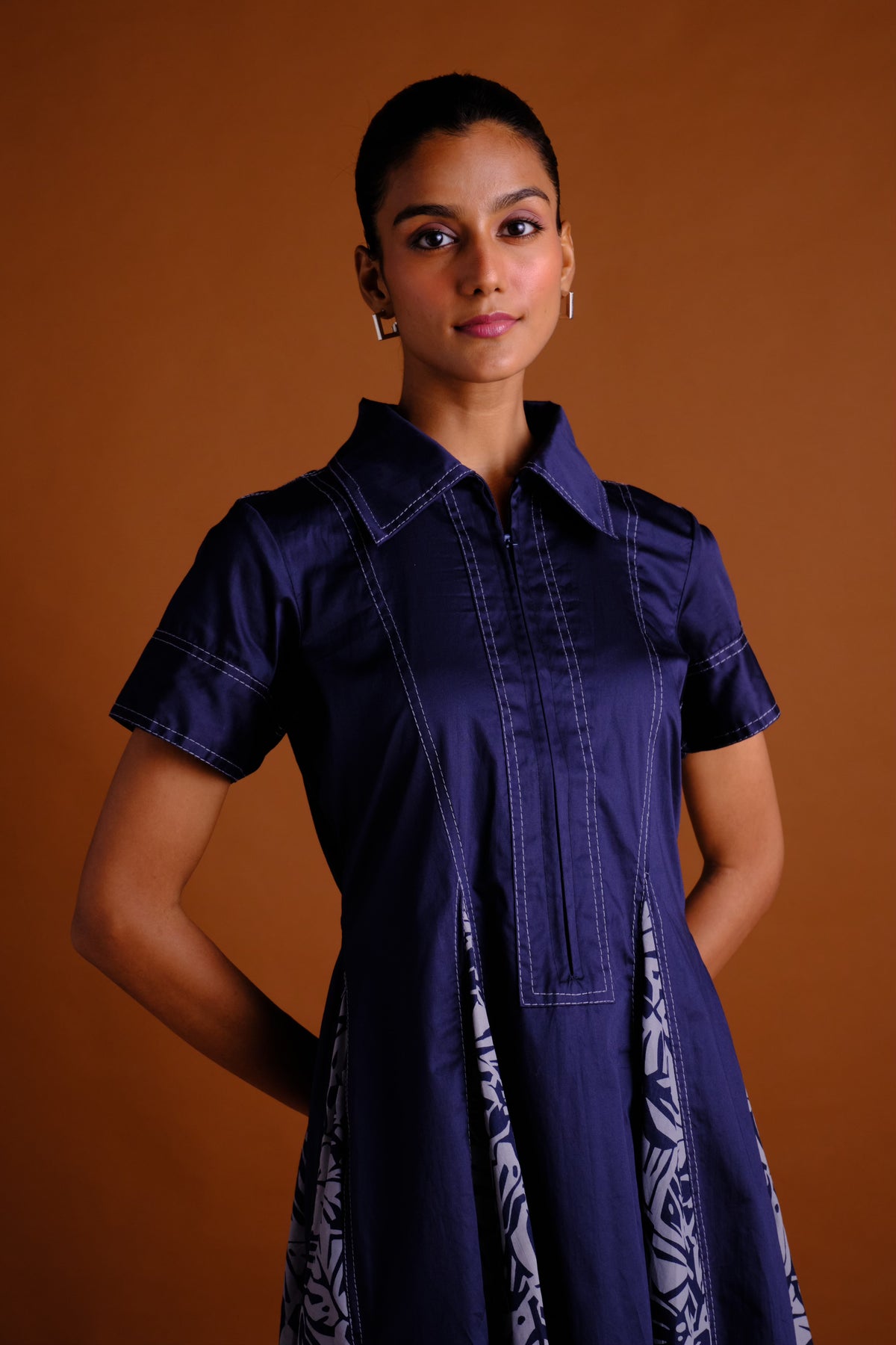 Sydney Dress - Navy Panelled Midi Dress