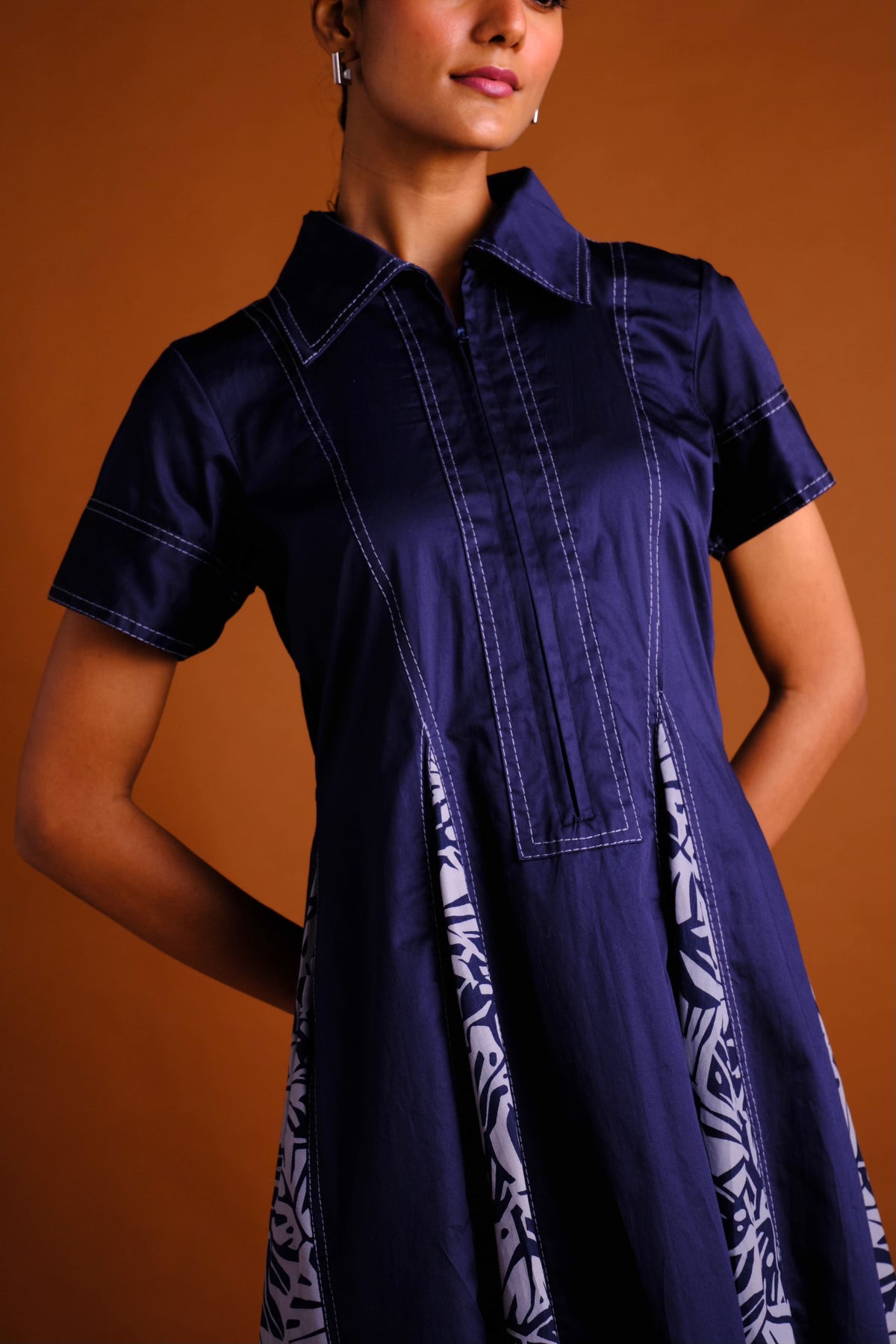 Sydney Dress - Navy Panelled Midi Dress