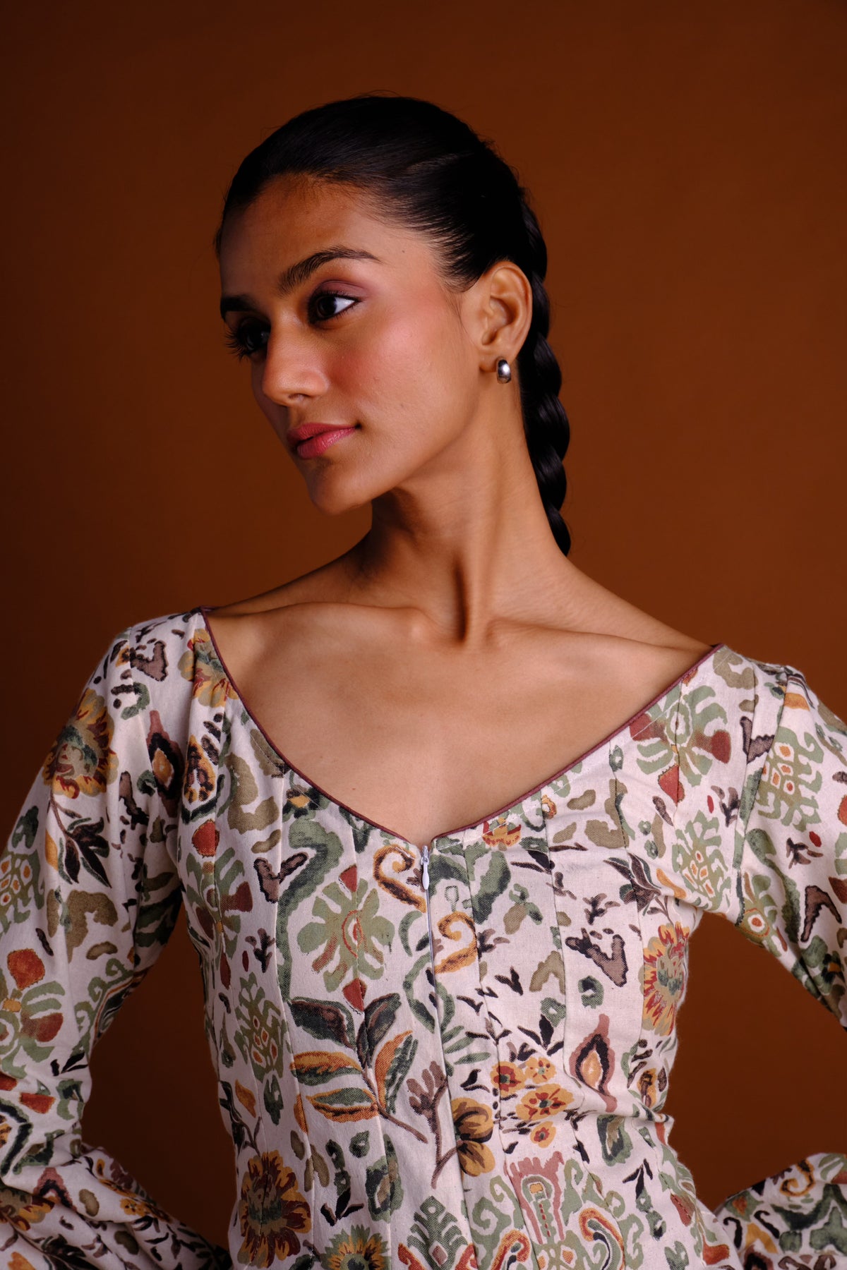 Ivy Skirt Set - Cream Printed Panelled Skirt And Peplum Top Set