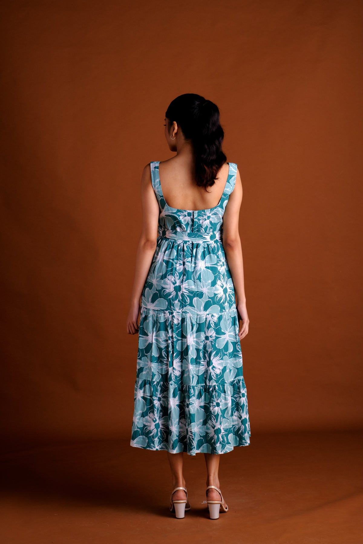 Harper Dress - Green Floral Printed Tiered Midi Dress