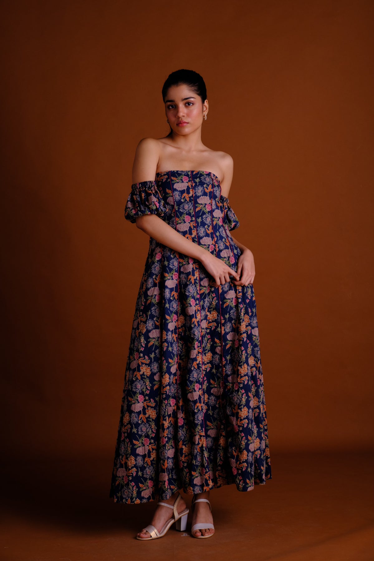 Margot Dress - Navy Floral Panelled Maxi Dress