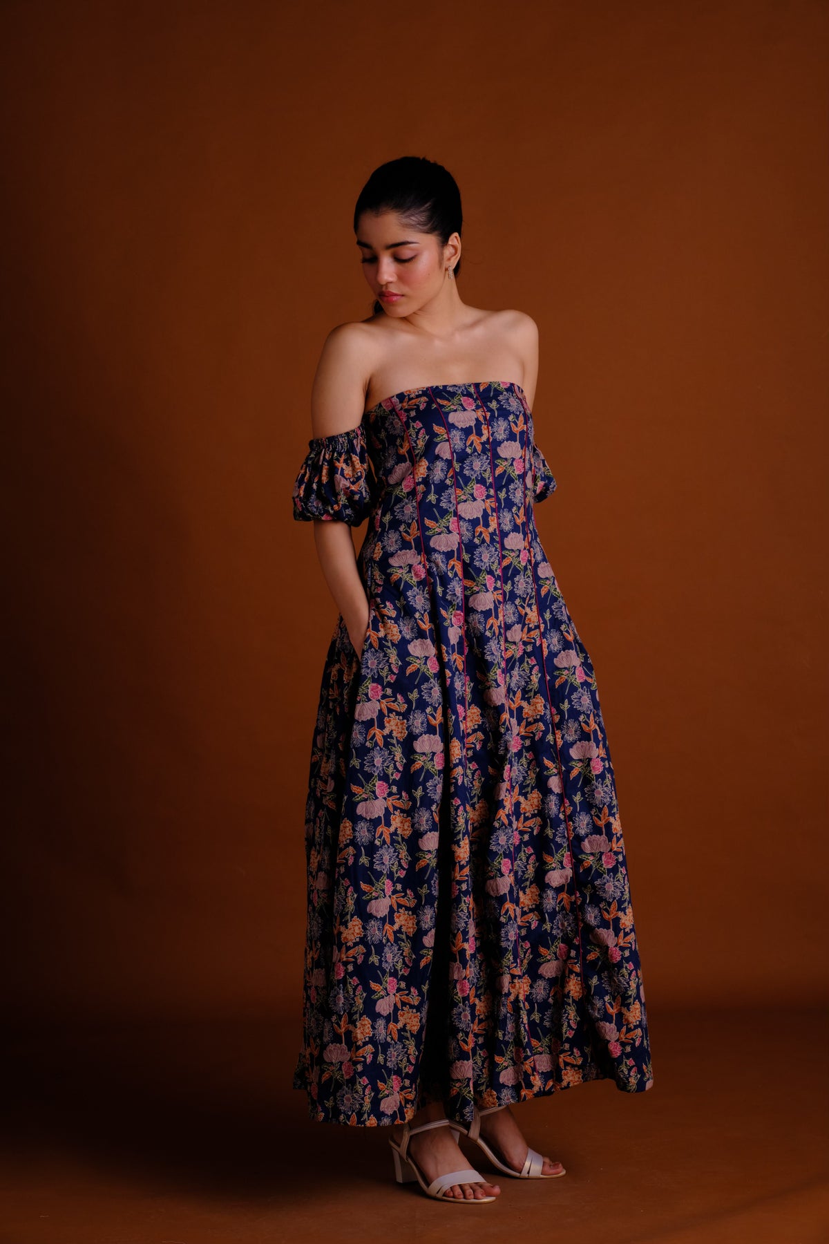 Margot Dress - Navy Floral Panelled Maxi Dress