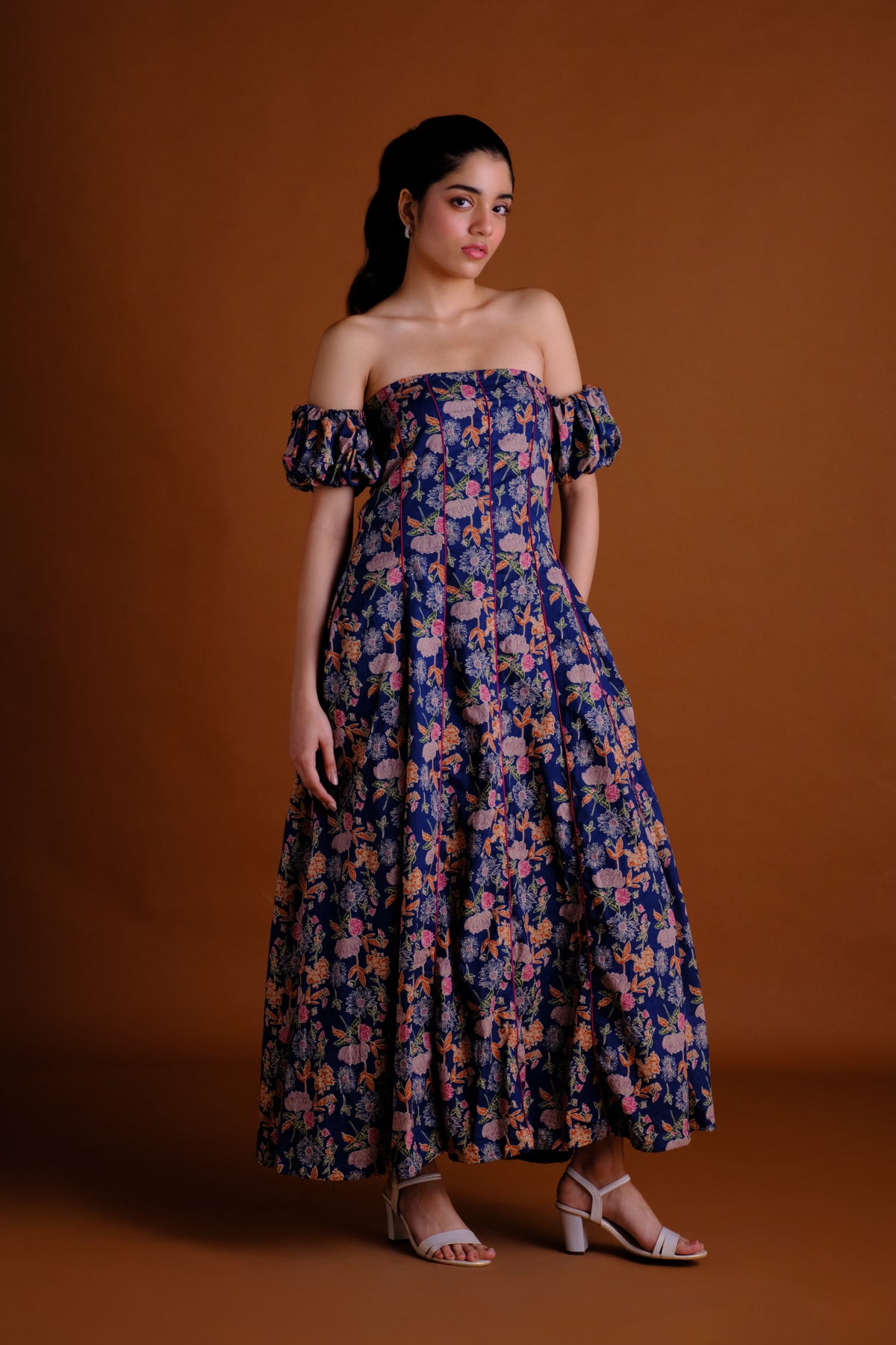 Margot Dress - Navy Floral Panelled Maxi Dress