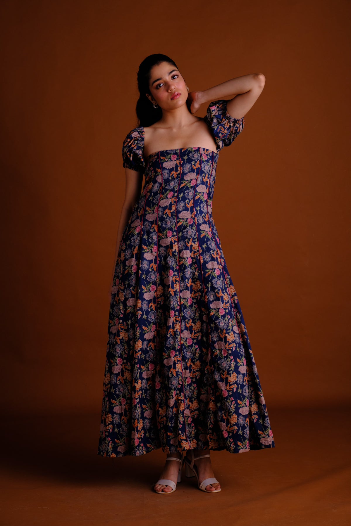 Margot Dress - Navy Floral Panelled Maxi Dress