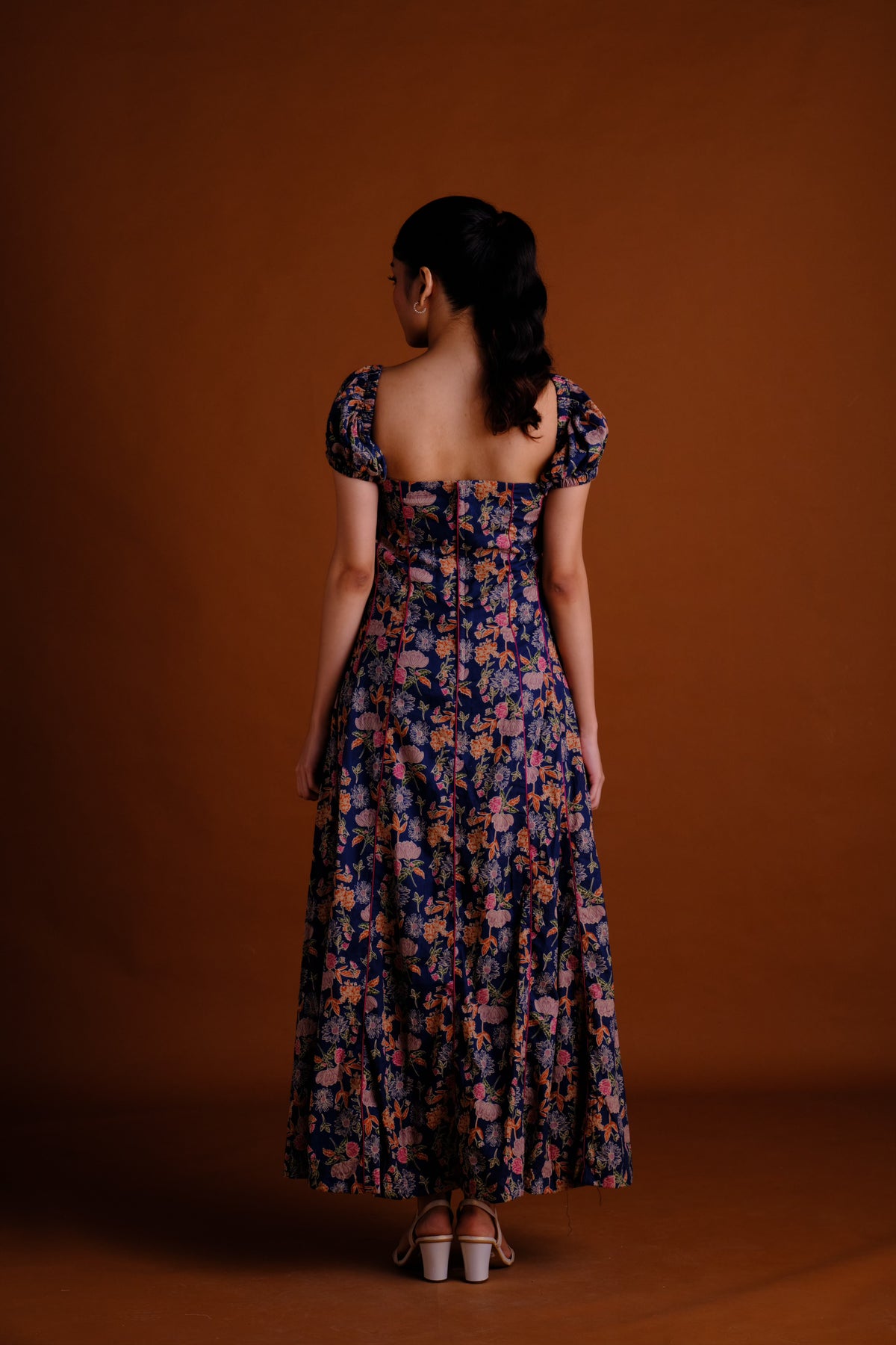 Margot Dress - Navy Floral Panelled Maxi Dress