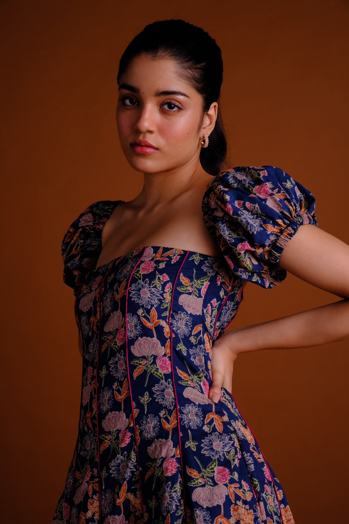 Margot Dress - Navy Floral Panelled Maxi Dress