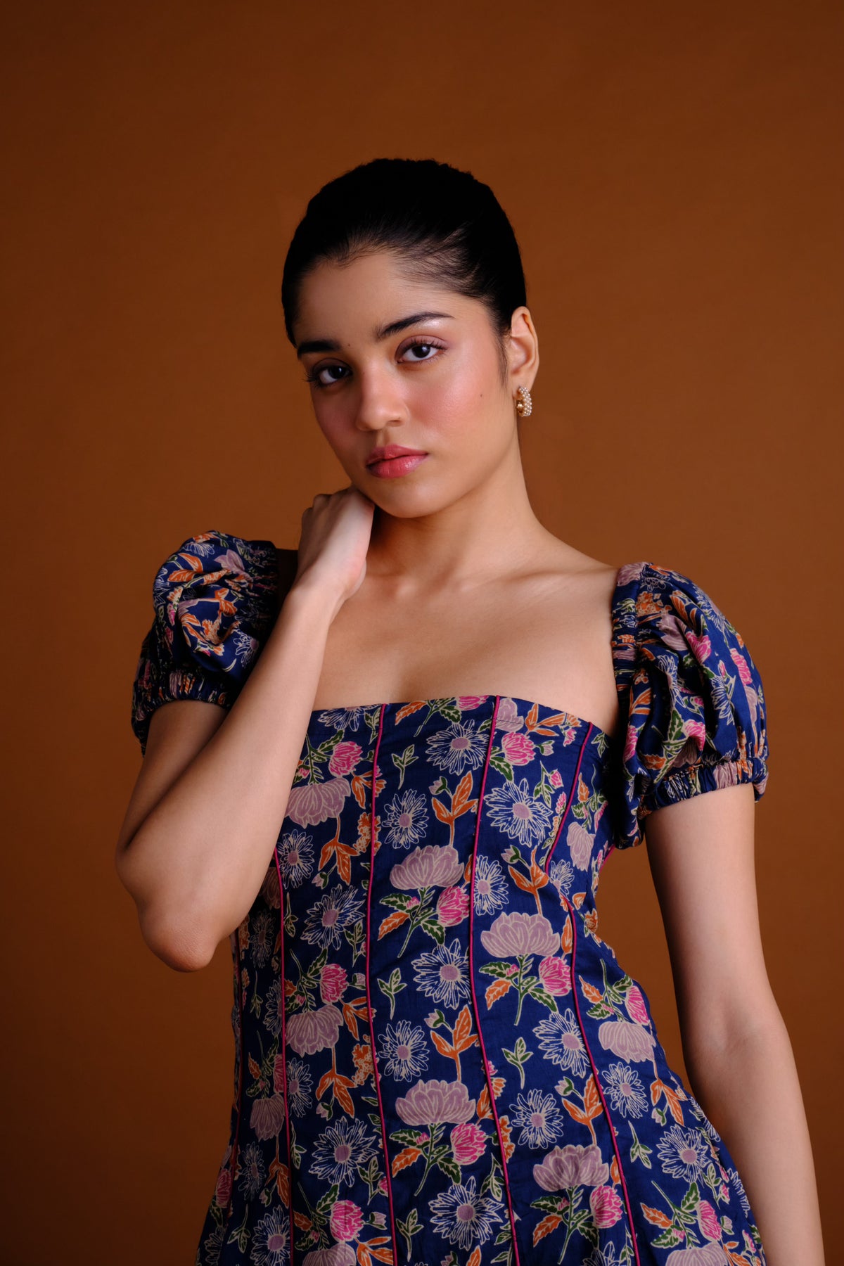 Margot Dress - Navy Floral Panelled Maxi Dress