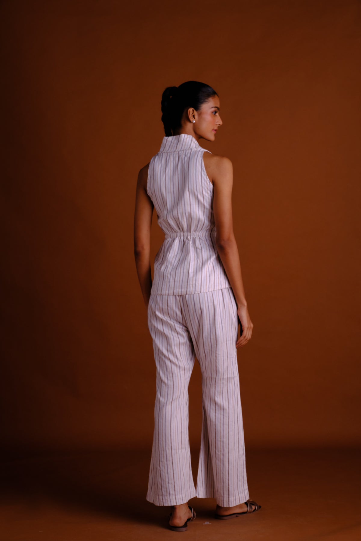 Stella Pant Set - White Striped Vest and Pant Set