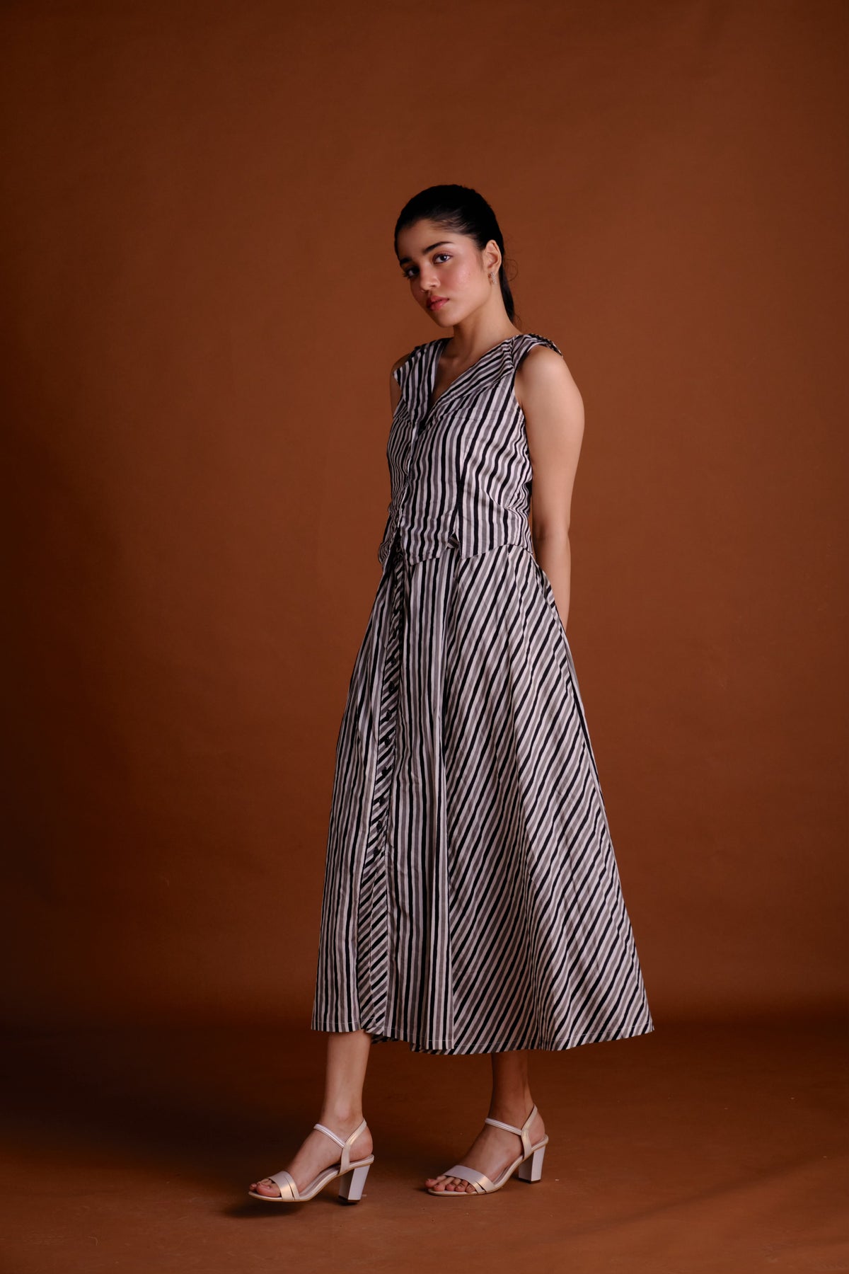 Anna Skirt - Striped Panelled Midi Skirt