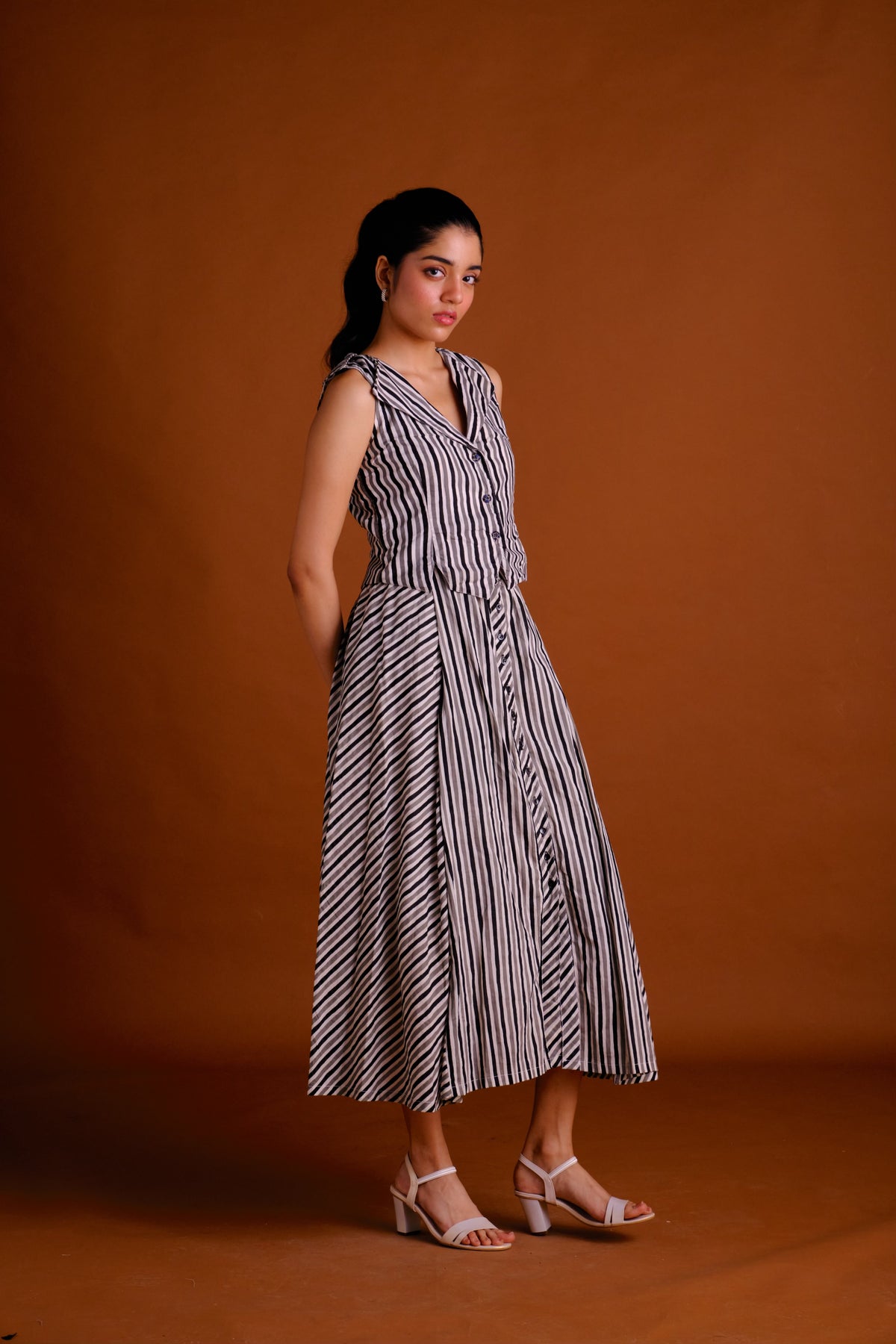 Anna Skirt Set - Striped Midi Skirt and Vest Set