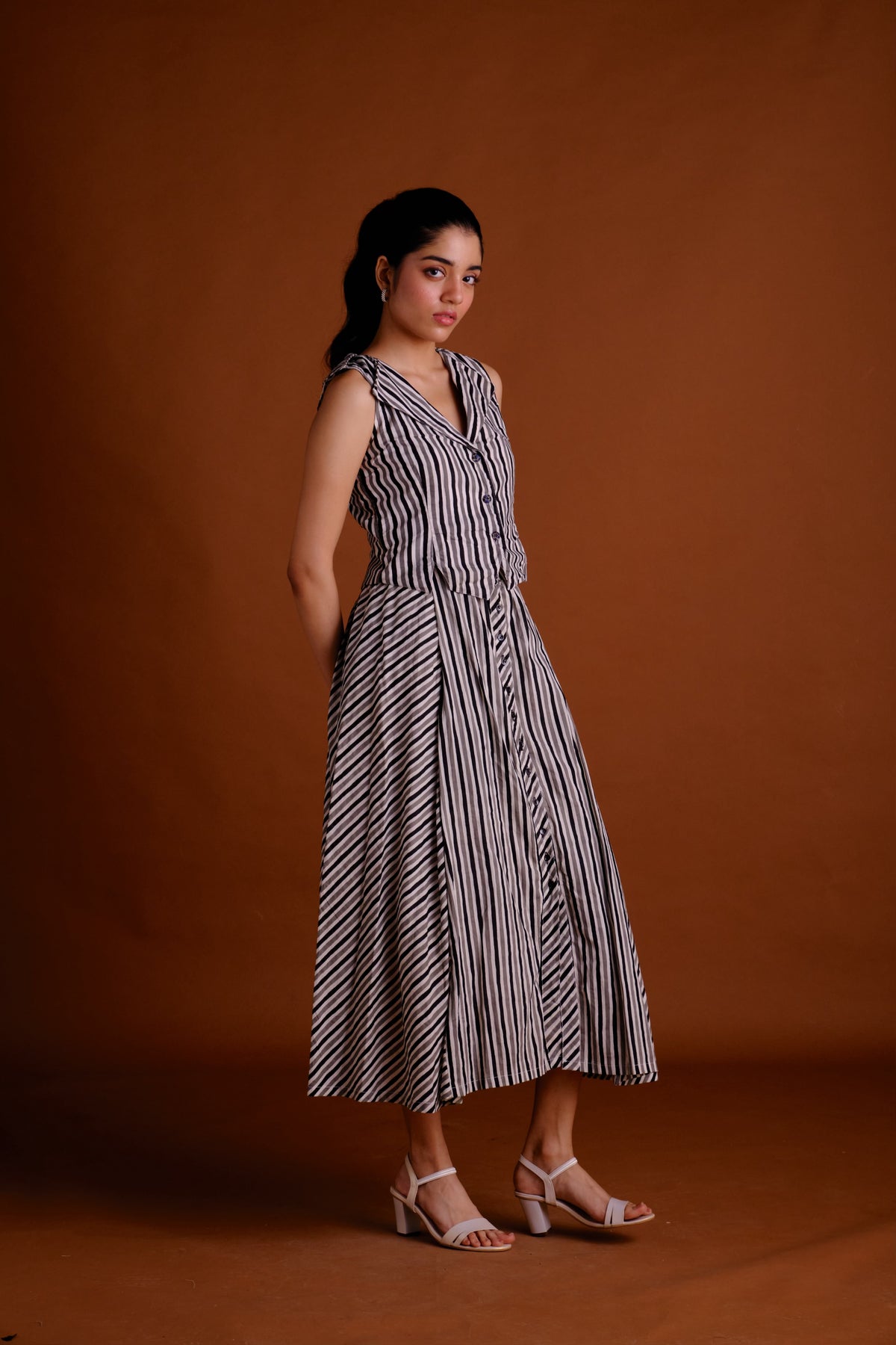 Anna Skirt - Striped Panelled Midi Skirt
