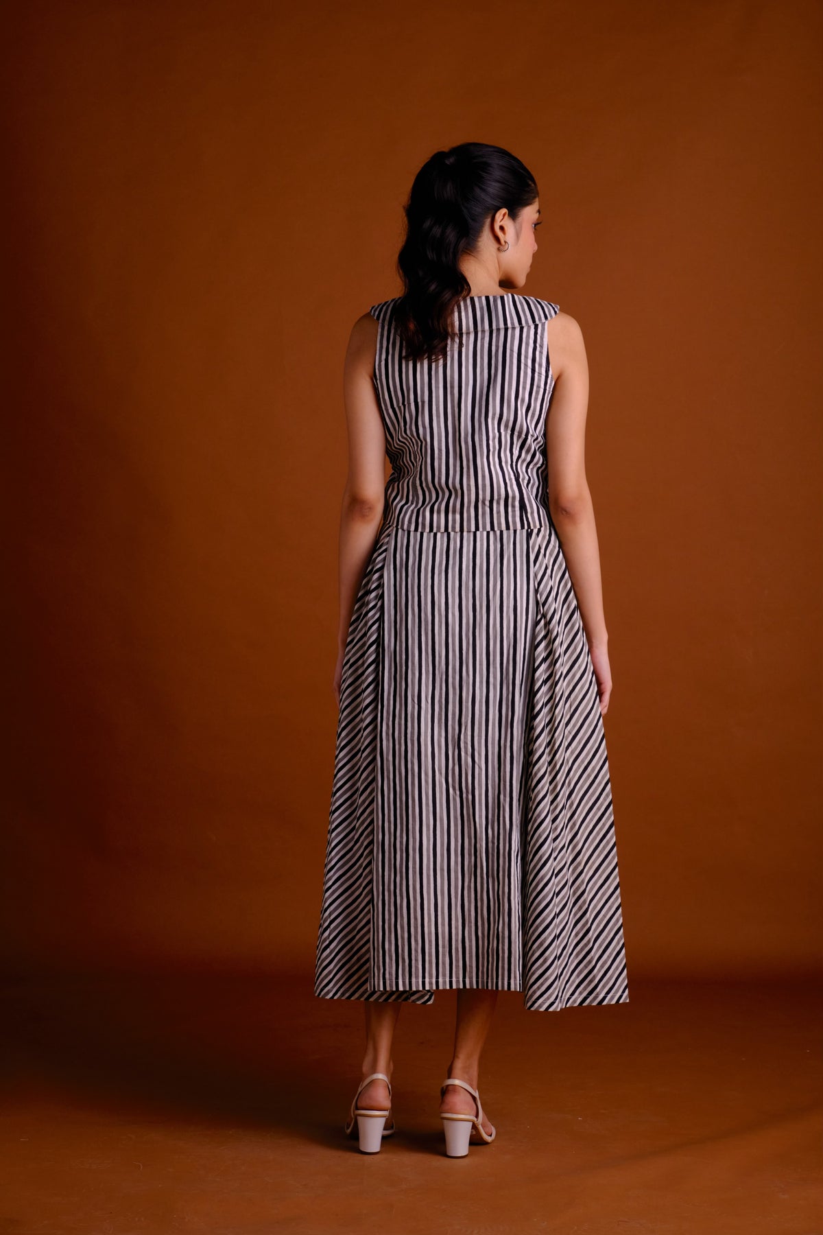 Anna Skirt Set - Striped Midi Skirt and Vest Set