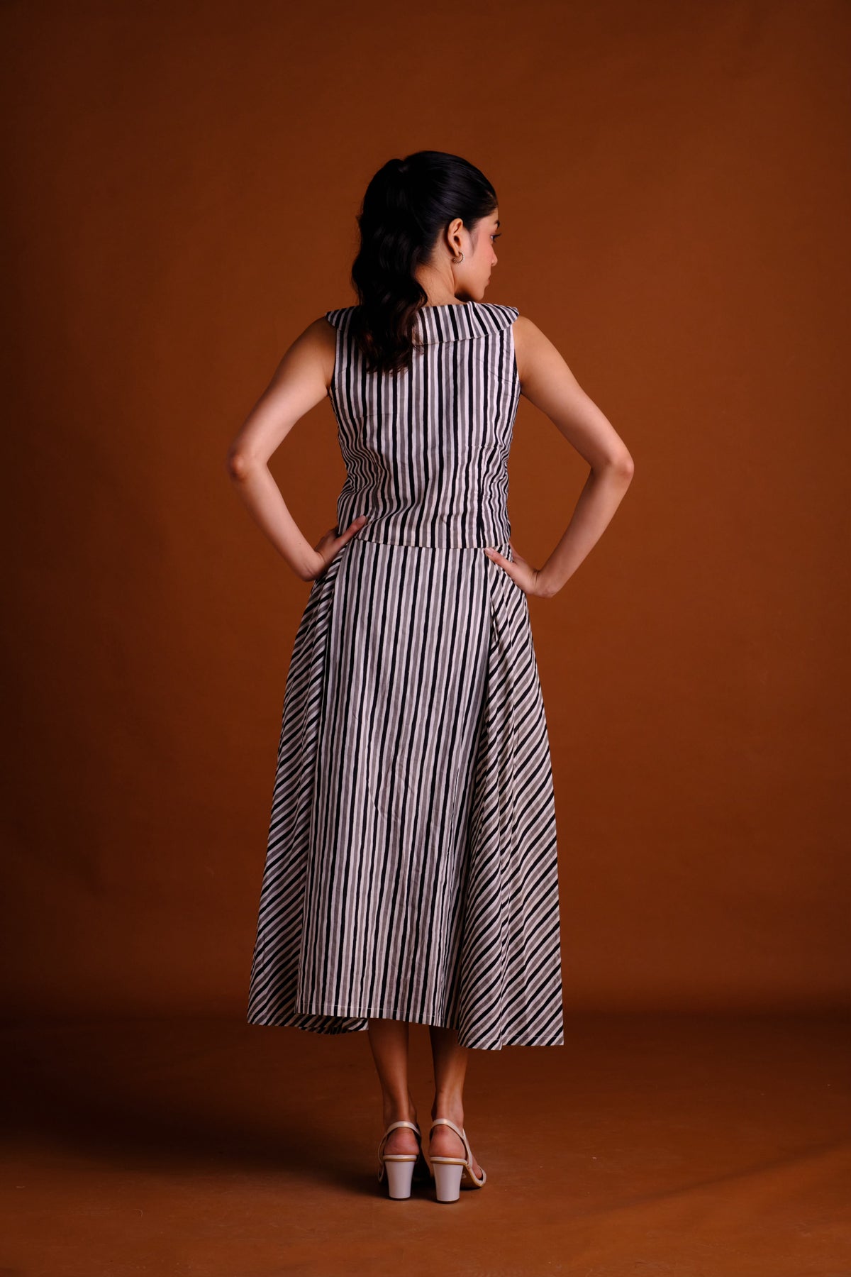 Anna Skirt - Striped Panelled Midi Skirt