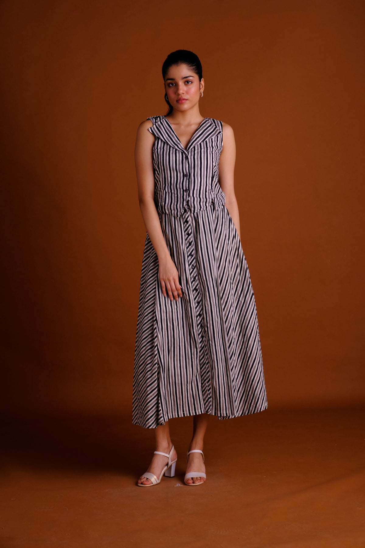 Anna Skirt Set - Striped Midi Skirt and Vest Set