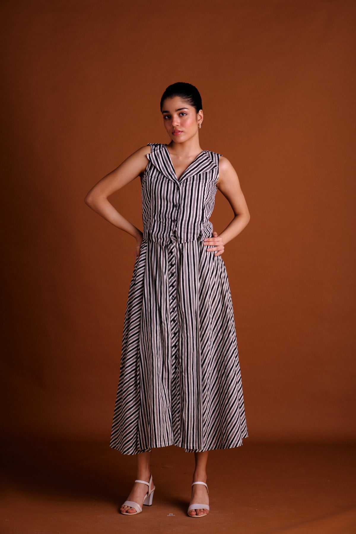 Anna Skirt - Striped Panelled Midi Skirt