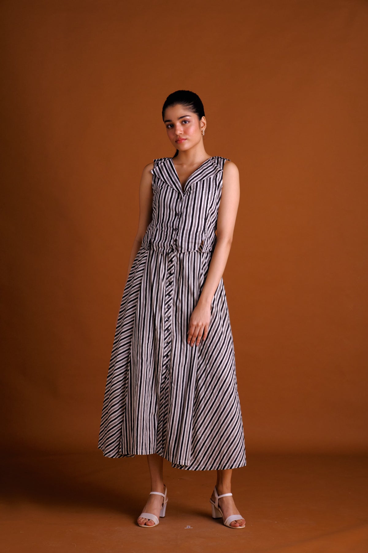 Anna Skirt Set - Striped Midi Skirt and Vest Set
