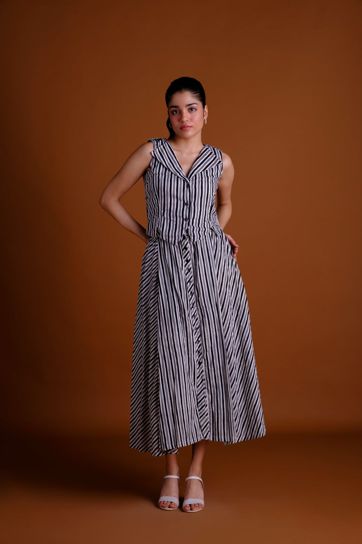 Anna Skirt Set - Striped Midi Skirt and Vest Set