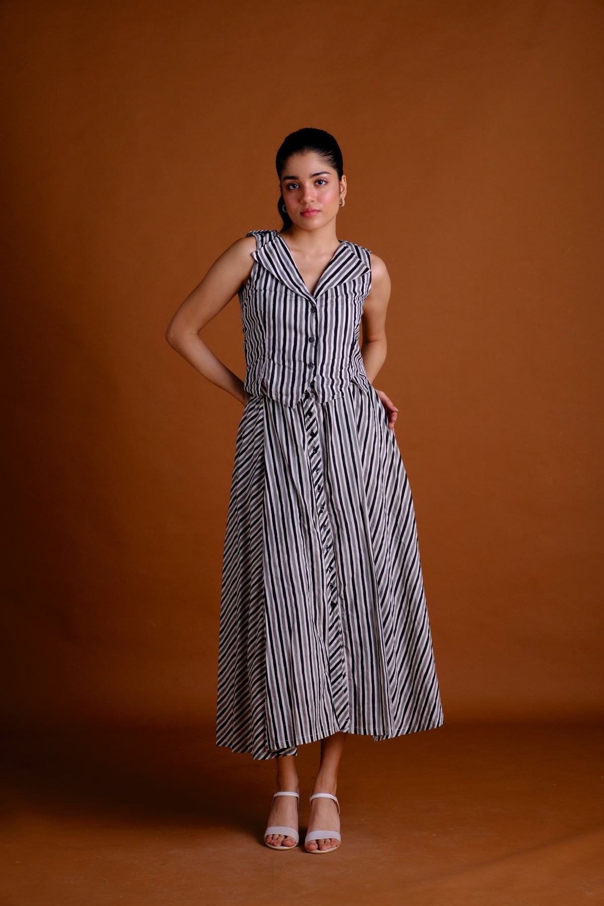 Anna Skirt - Striped Panelled Midi Skirt