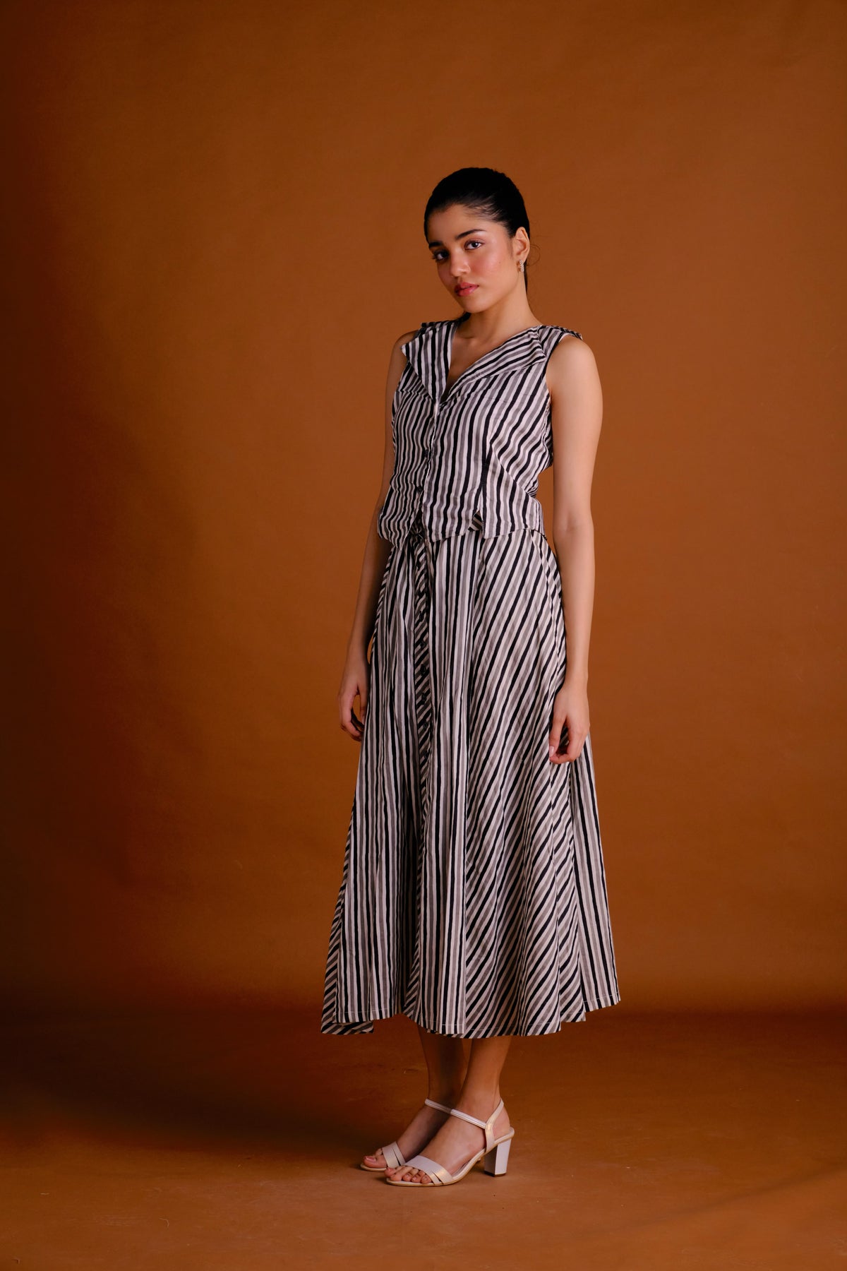 Anna Skirt Set - Striped Midi Skirt and Vest Set