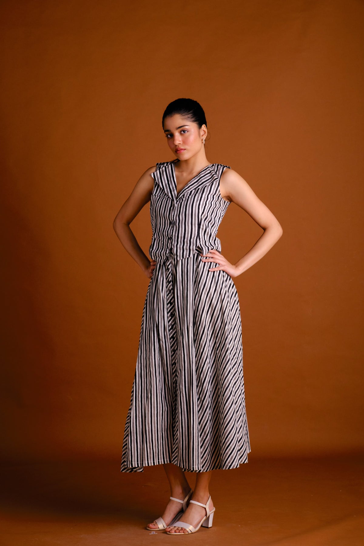 Anna Skirt Set - Striped Midi Skirt and Vest Set