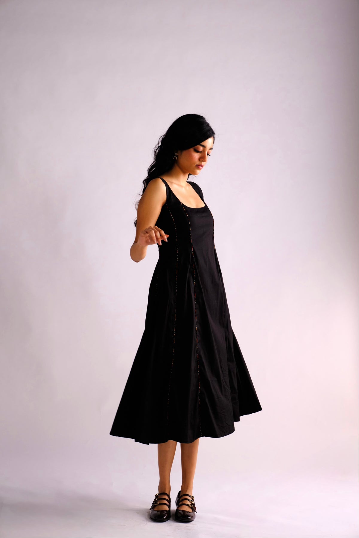 Nyla Dress - Black Panelled Midi Dress