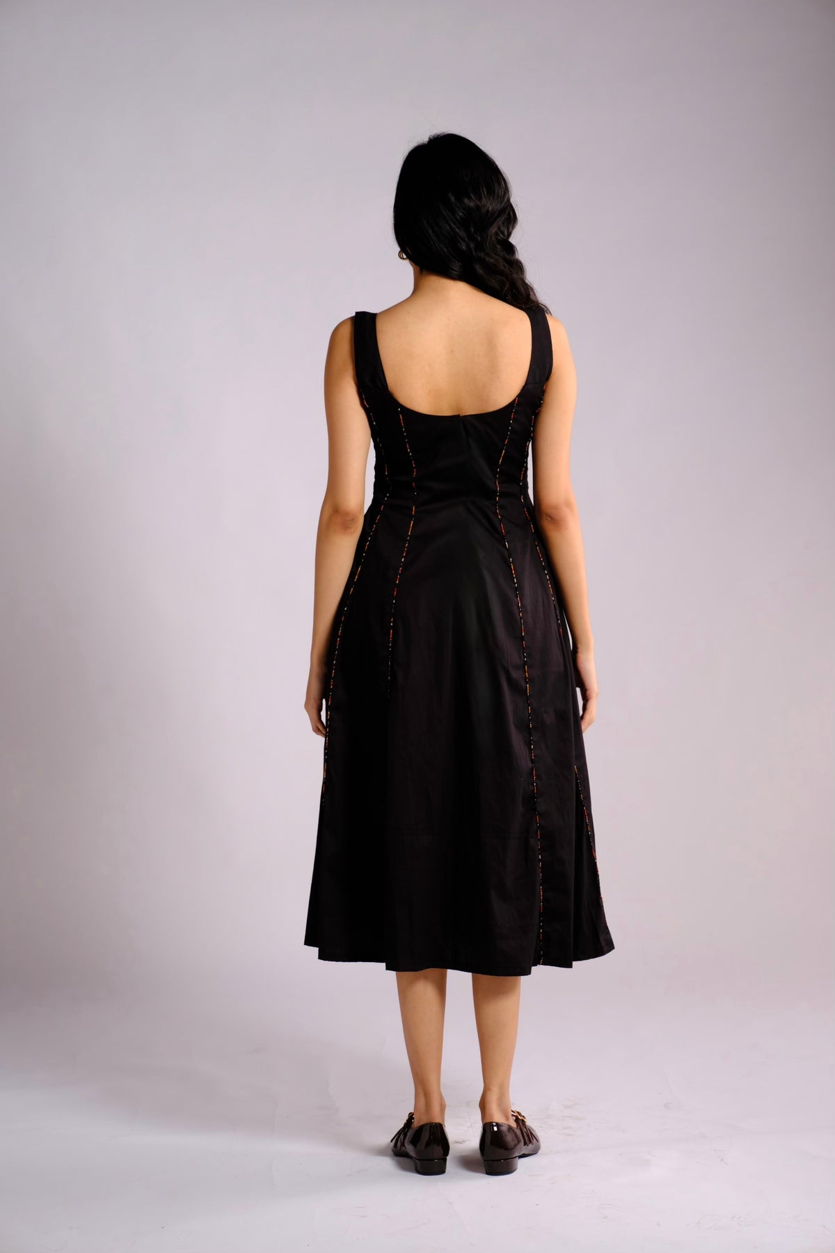 Nyla Dress - Black Panelled Midi Dress