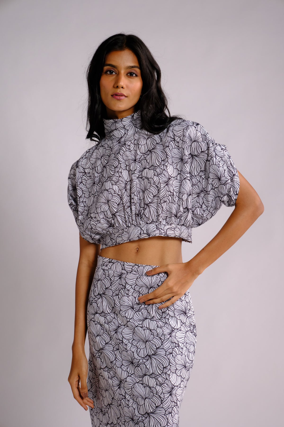 Amy Skirt Set - Printed Crop Top and Straight Skirt Set