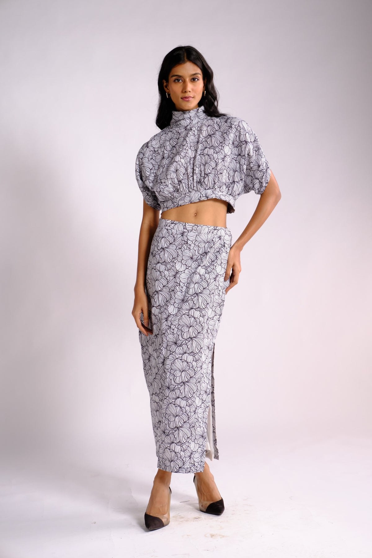 Amy Skirt Set - Printed Crop Top and Straight Skirt Set
