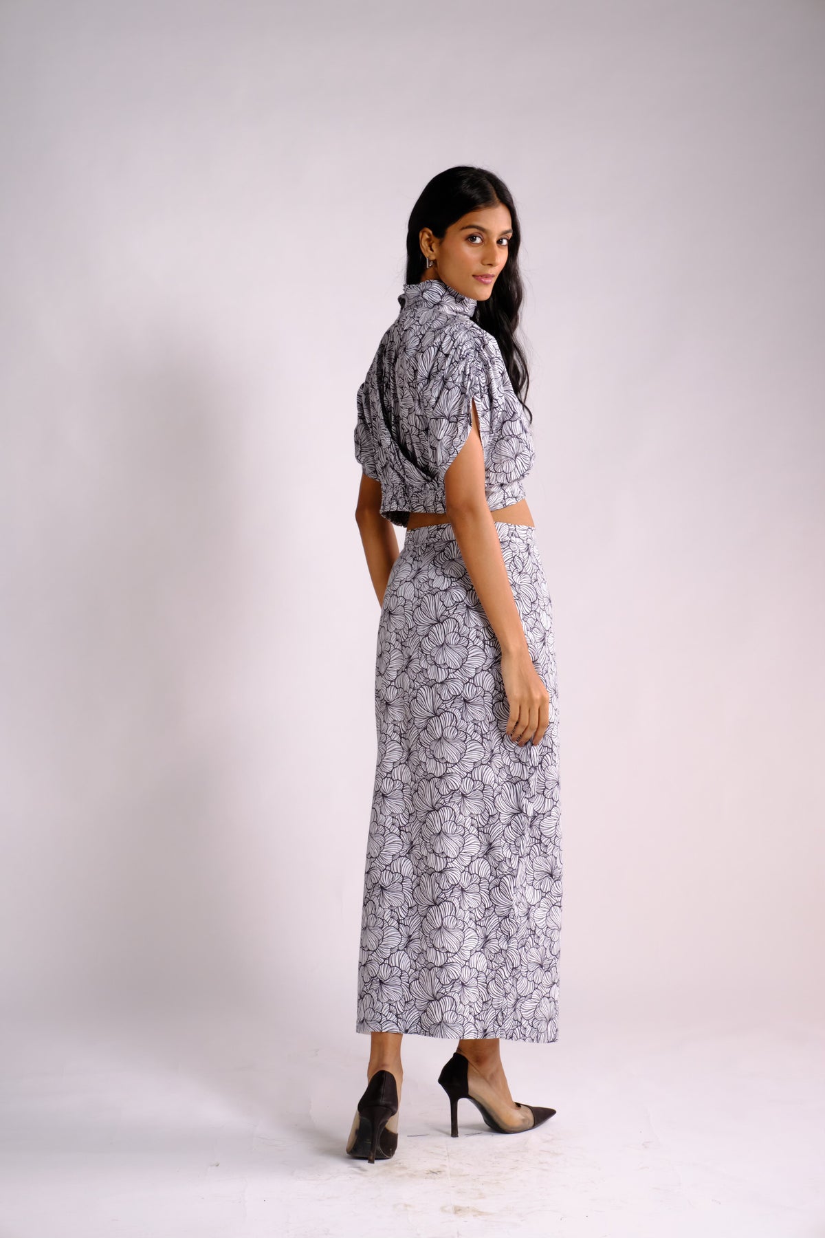 Amy Skirt Set - Printed Crop Top and Straight Skirt Set